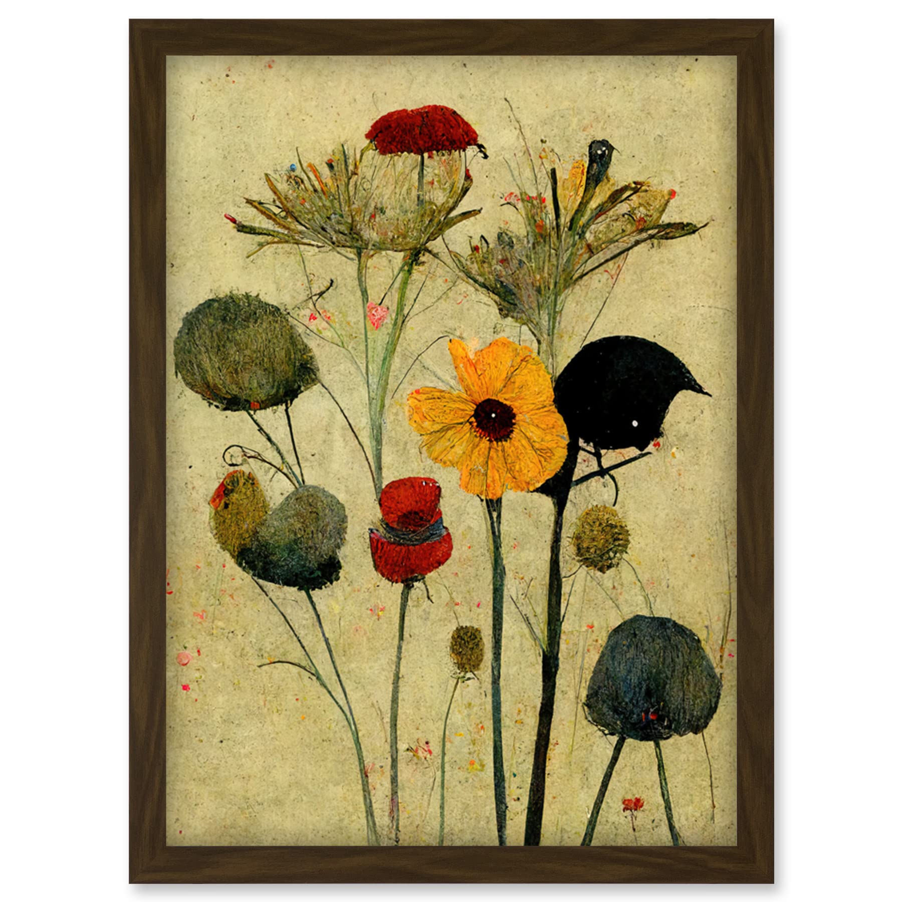 Doppelganger33 LTD Colourful Abstract Autumn Wildflowers Artwork Framed Wall Art Print A4