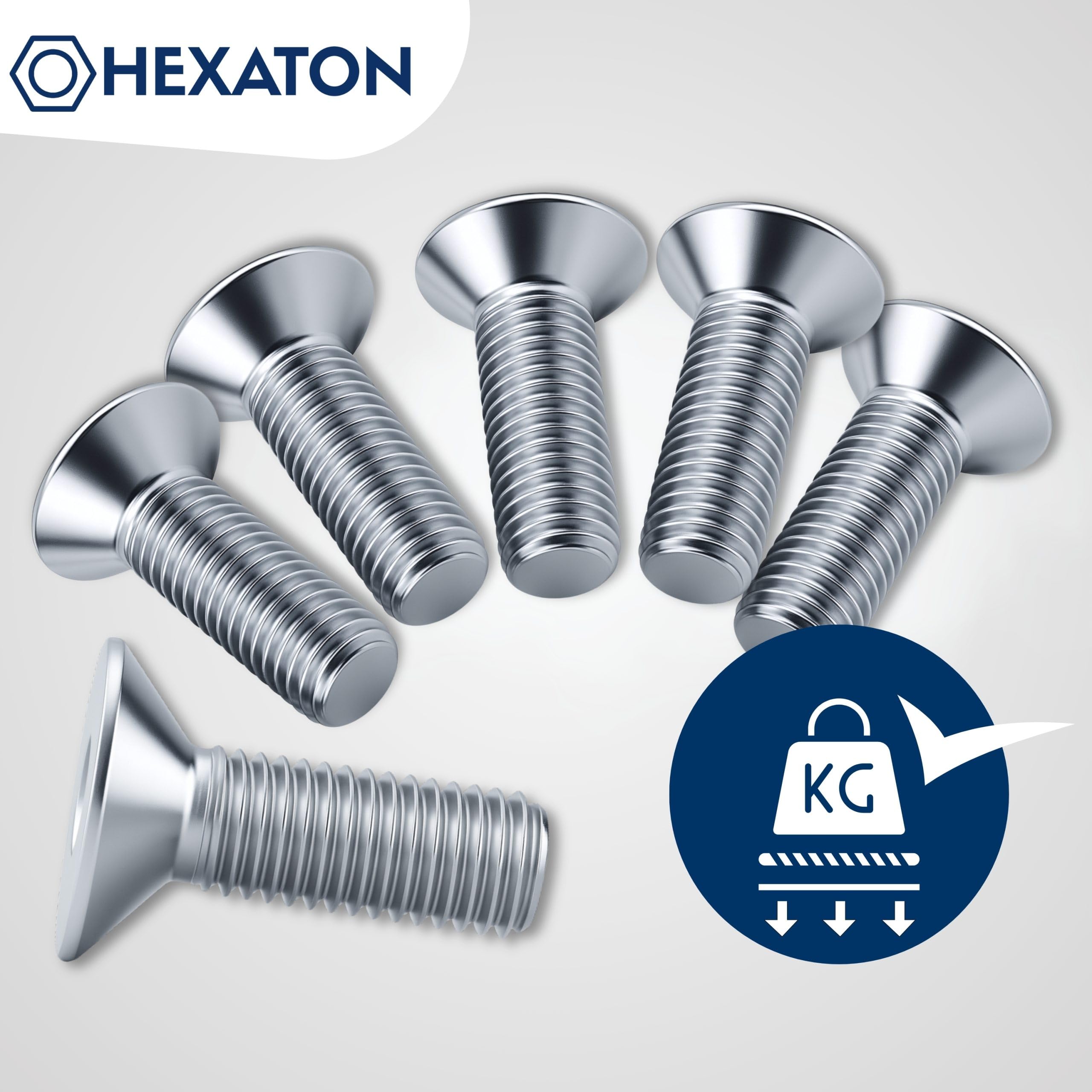 HEXATON Tornillos Avellanados - M6 x 18 mm - 100 Piezas - Cabeza Plana y Hexágono Interior - Rosca Métrica Completa - Acero Galvanizado