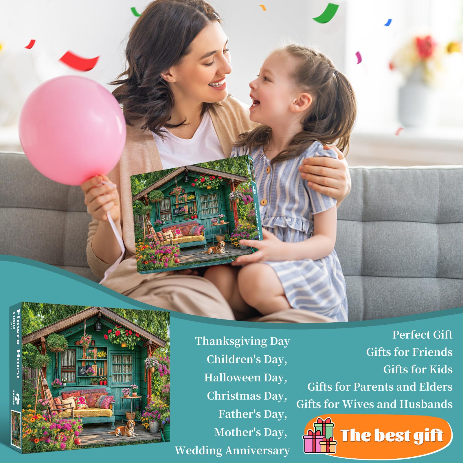 Puzzel 1000 stukjes, Puzzel Volwassenen, Een Uitdagend raadsel, Puzzelspellen voor het hele gezin, Geschenken voor vrouwen, Geschenken voor mannen, Thema: Sprookjeshuis in de tuin