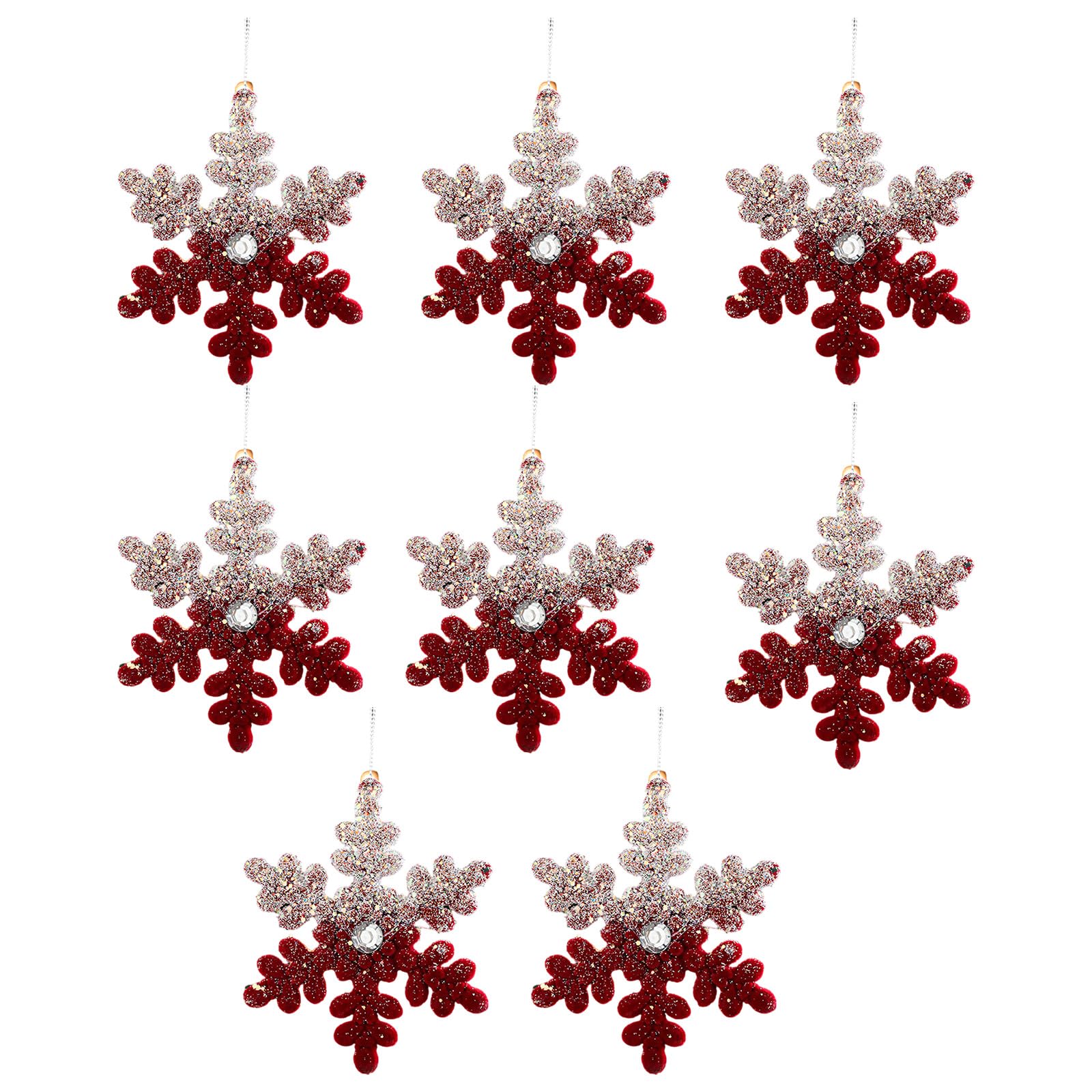 Of 8 Christmas Tree Flocking Ornaments Festive Star Snowflake Reindeers Decors Hanging Star Ornaments Reindeers Christmas Tree Decorations