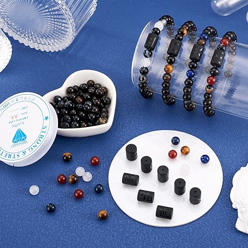 Miniatura 4 de Crafans Cuentas de piedras preciosas de vidrio natural, kit de fabricación de pulseras con temática de constelación, cuentas de piedra natural