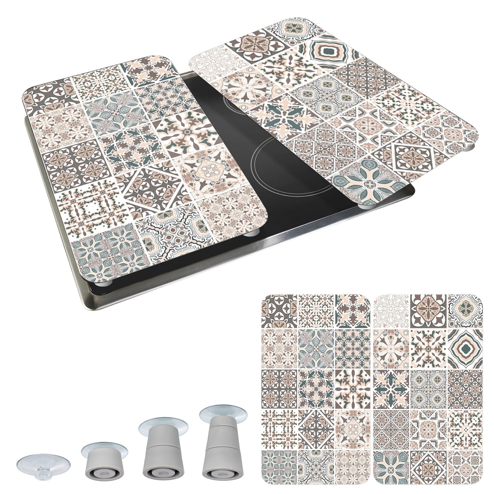 WENKO Plaque de Recouvrement Universelle Mod. Carreau, réglable en Hauteur pour Tout Type de cuisinière, Planche à découper et Protection Anti-éclaboussures, Verre, 30 x 52 cm, 2 pièces