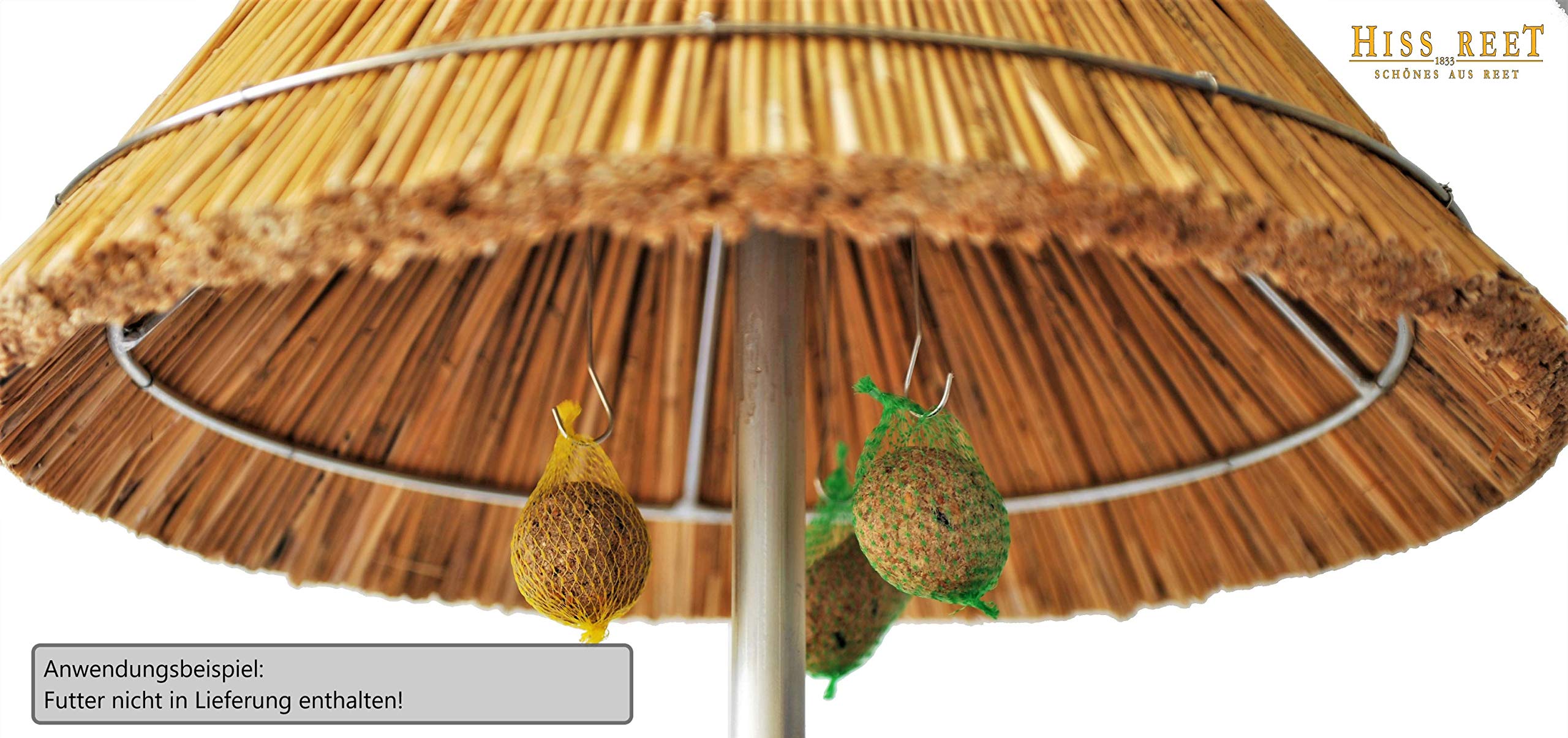 Vogelfutterhaus, Vogelhaus - mit Reetdach I Futterhaus für Vögel aus Reet & Metall I Palma I ideal für Balkon und Garten I wetterfest