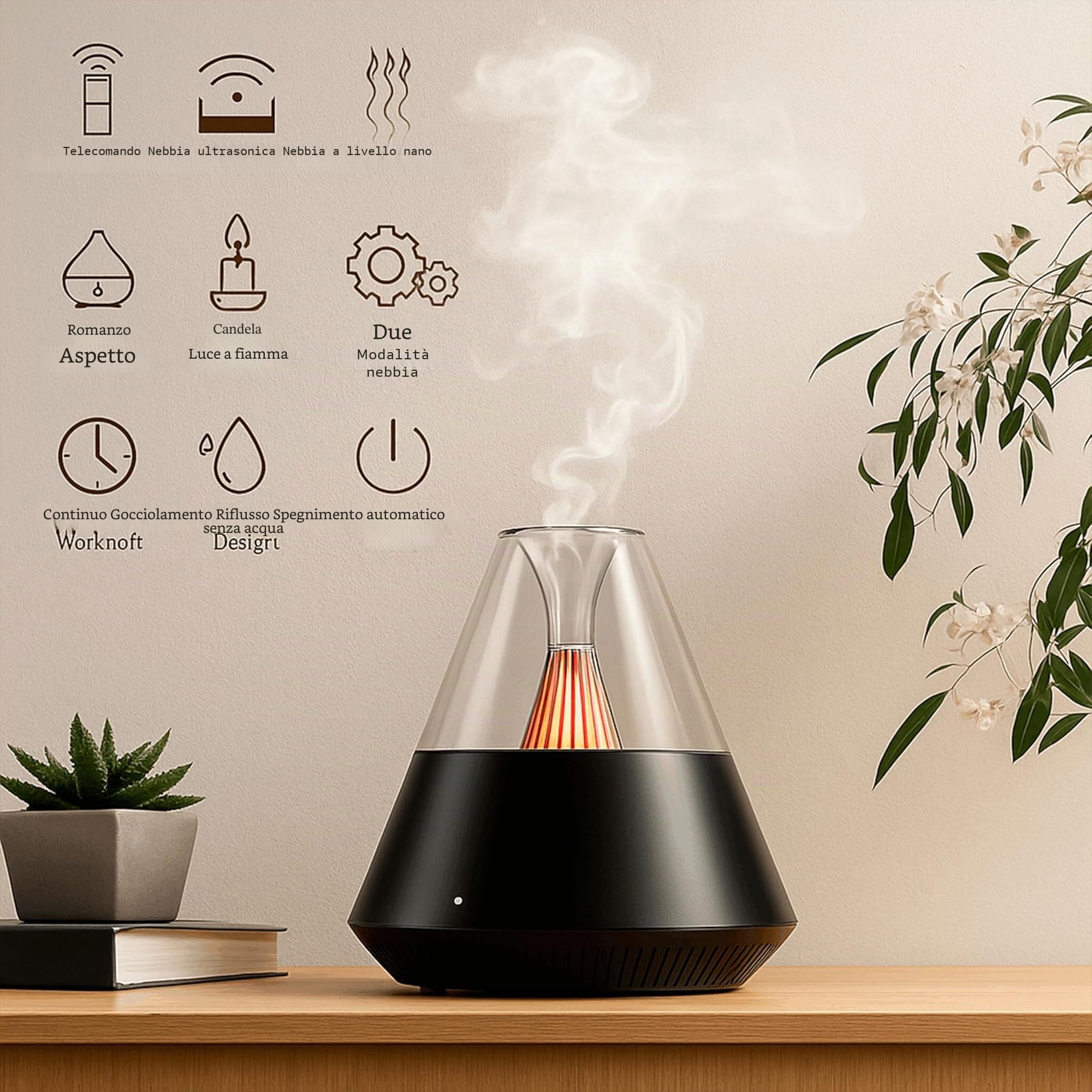 ALMA® Diffusore & Umidificatore per aromaterapia a lampada a lume di candela, diffusore di oli essenziali, 150 ml, umidificatore ad ultrasuoni a nebbia (Black)