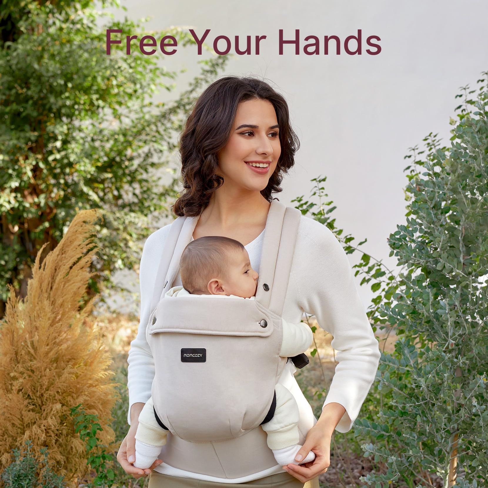 Momcozy PureHug Baby Carrier, Pure Cotton Carrier for 3-24 Months, Effortless to Put On, Ideal for Hands-Free Parenting, Enhanced Lumbar Support, Khaki — view 7