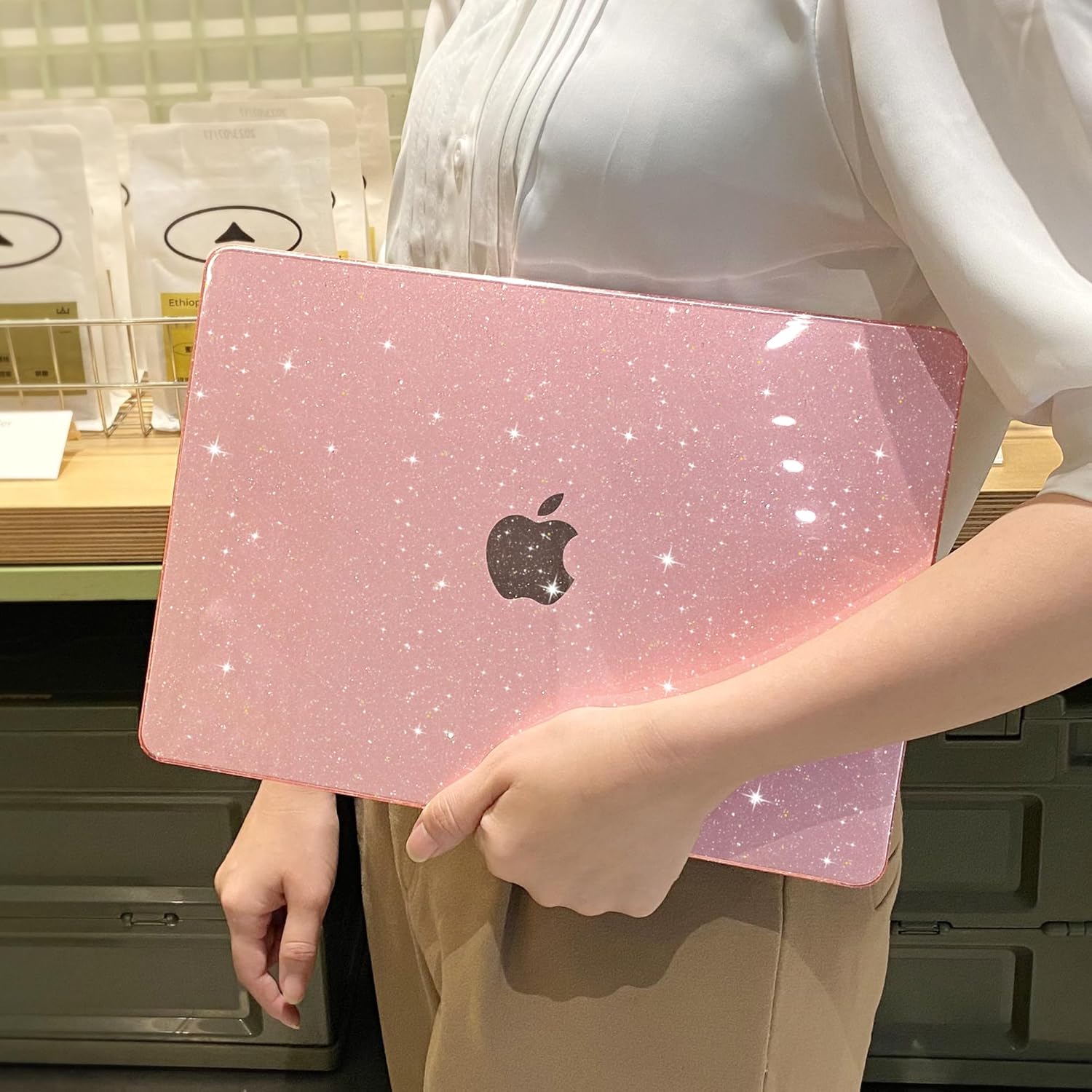 MEEgoodo Case for MacBook Air 13 inch 2021 2020 2019 2018 Released A2337 M1 A2179 A1932 with Touch ID, Thin Soft PC Hard Shell with Keyboard Cover Compatible with MacBook Air Case 13.3, Glitter Pink - Image 7