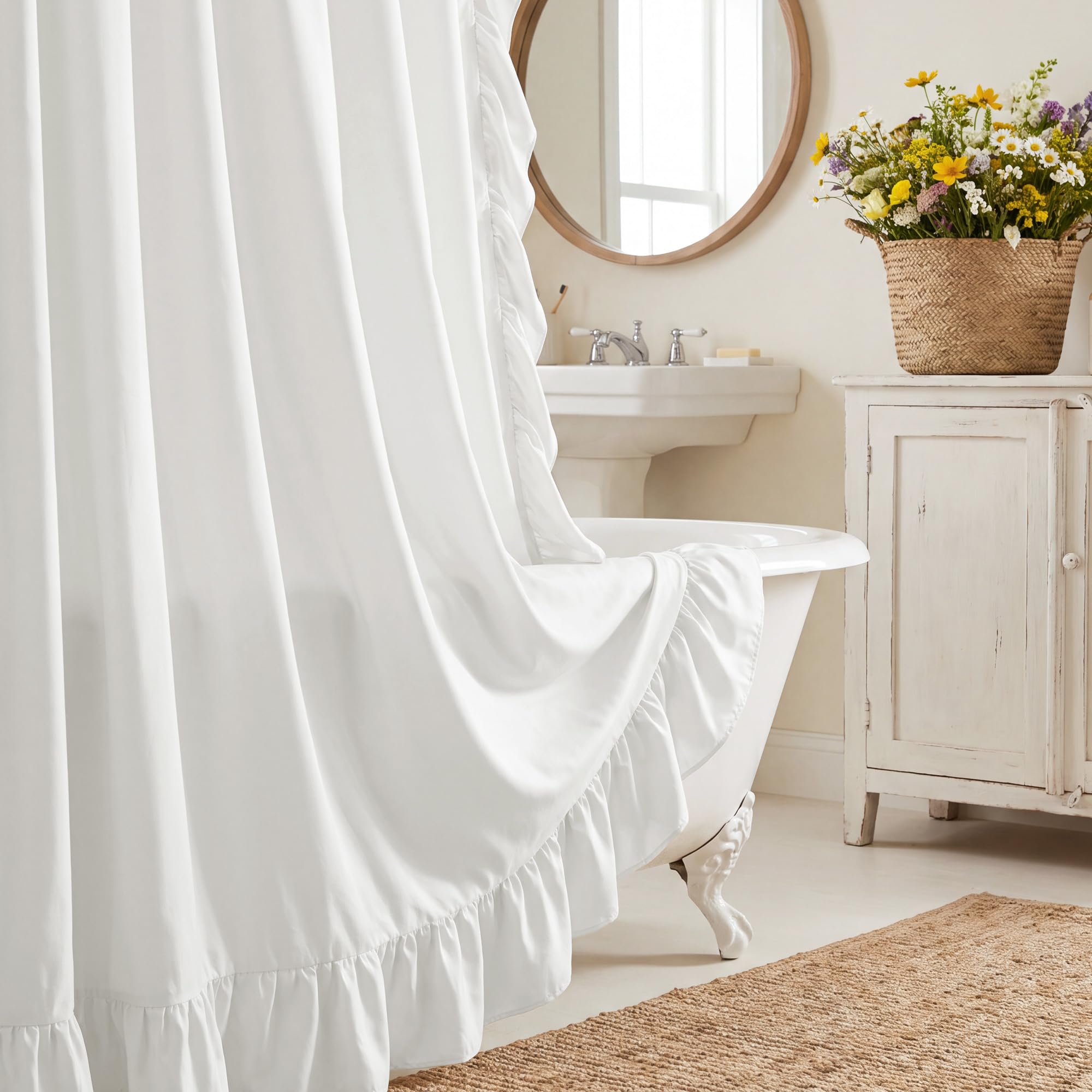 StangH Lot de 2 Rideaux à Volants pour Chambre à Coucher, Style Rustique Shabby Chic, Protection de l'intimité pour Salle à Manger, Salle de Bain, Salon, dortoir, Chalet, Campagne, Blanc, 132,1 x