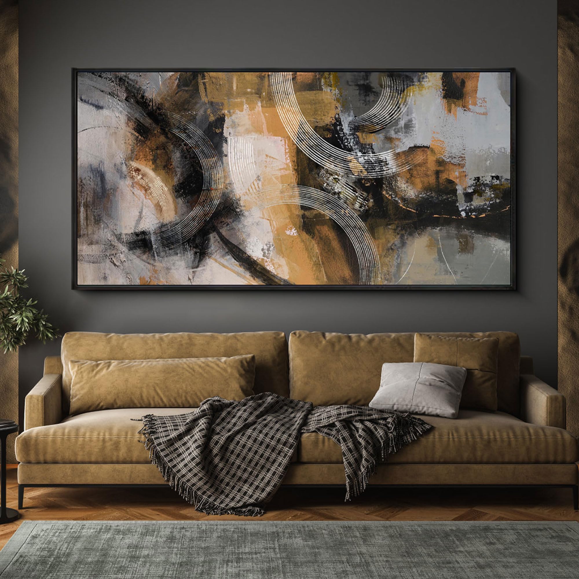 KLAKLA Wall Art for Living Room & Office - Modern Abstract Canvas Wall Art Decor - Orange, Gray, Yellow Paintings & Pictures for Living Room - Bedroom