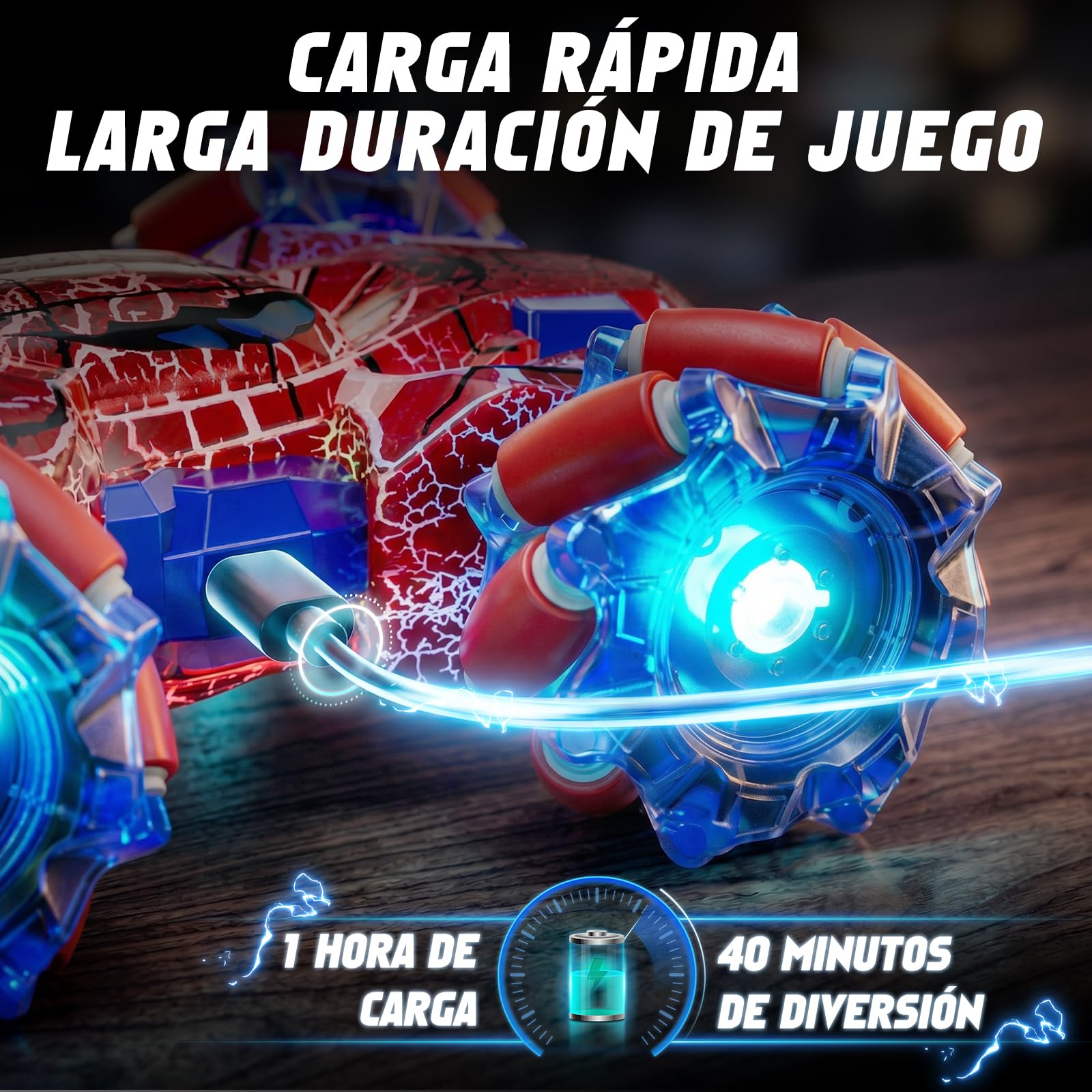 Spider Coche Teledirigido con Reconocimiento de Gestos a Partir de 4 5 6 7 8 9 10 11 12 años, Coches RC Doble Cara con Iluminación Completa, 2,4 GHz Coche Stunt RC Recargable con Mando a (Rojo)
