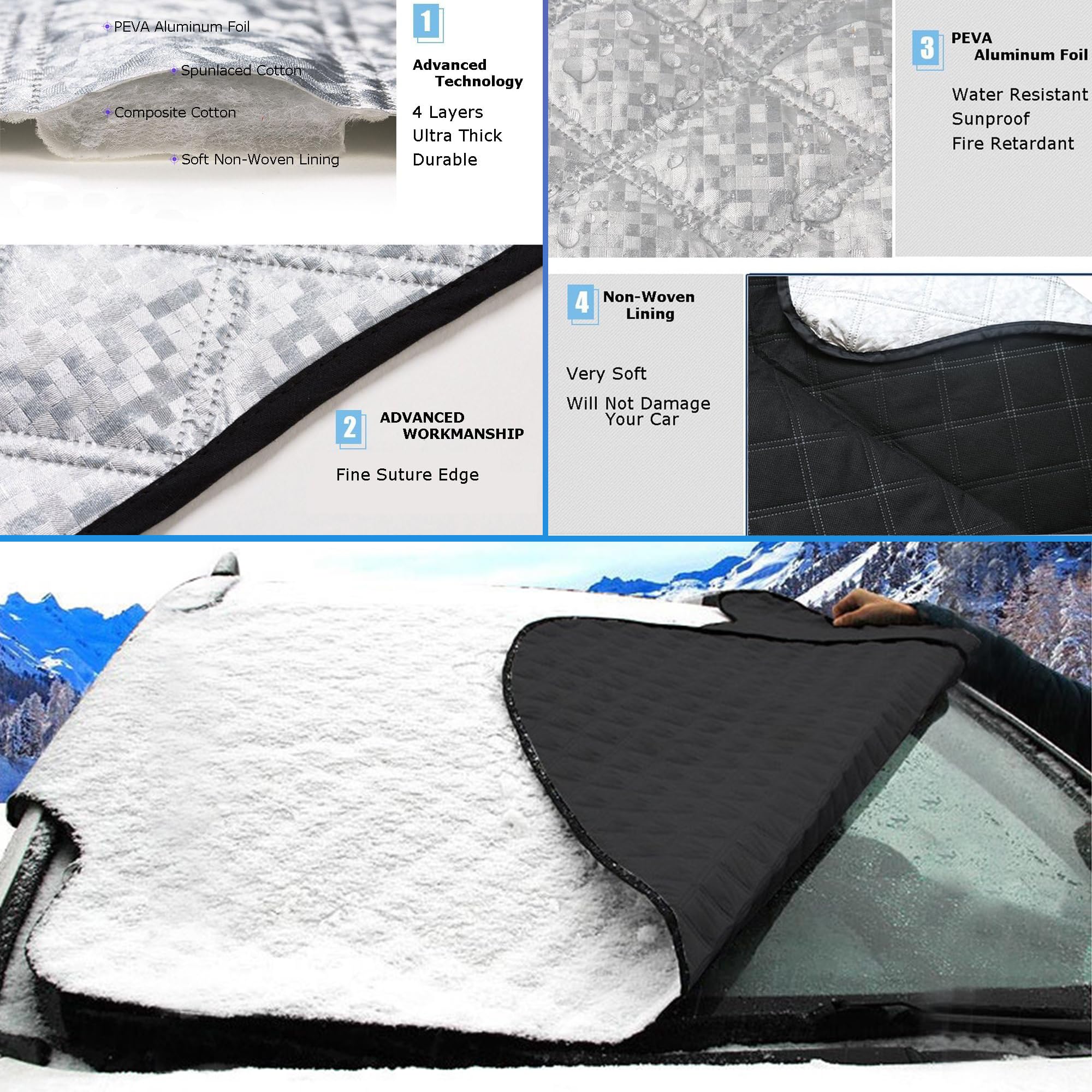 Copertura per parabrezza anteriore, pieghevole, protezione per parabrezza auto, antigelo, neve, anti-ghiaccio, sole, UV, polvere, impermeabile, resistente per auto in tutte le condizioni atmosferiche