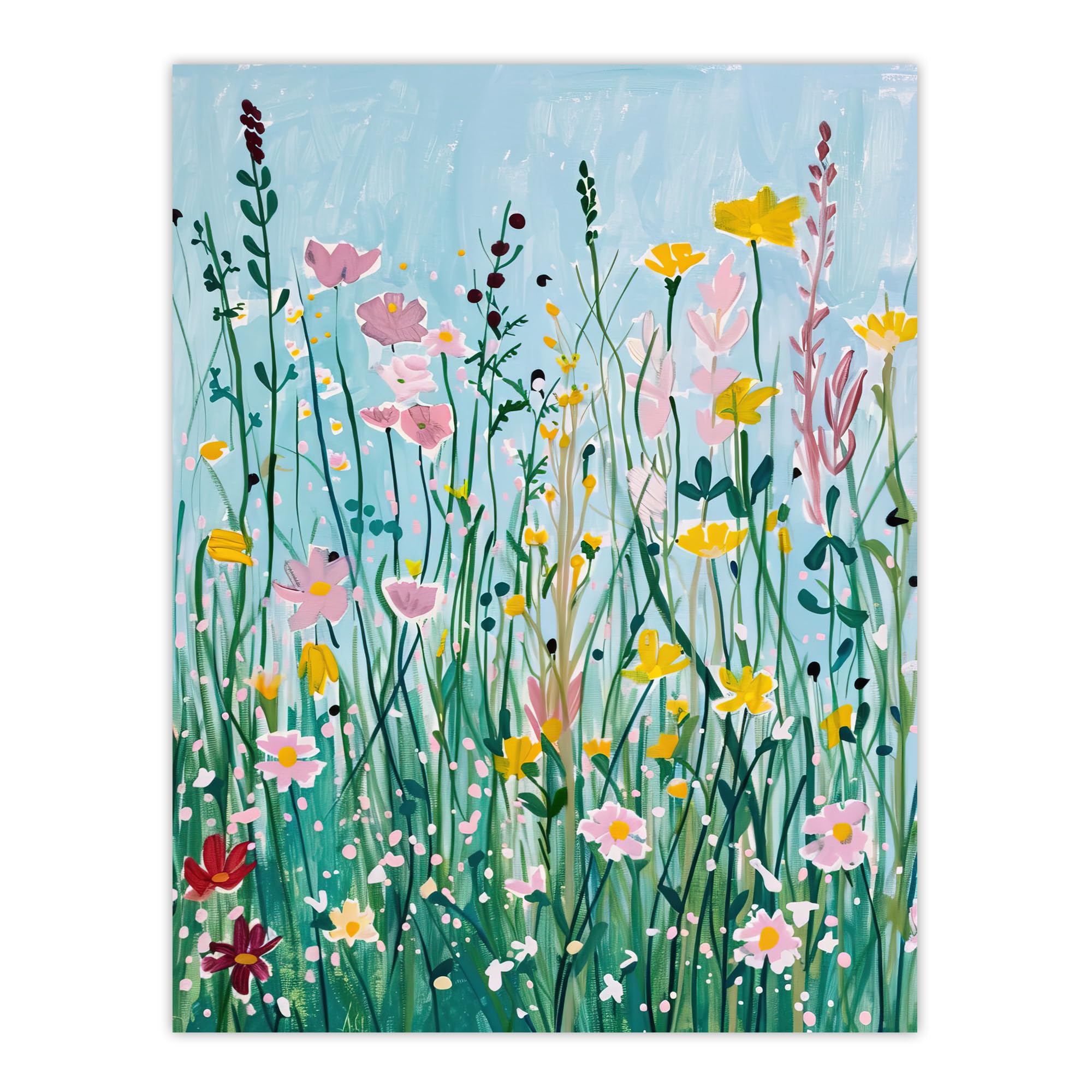 Artery8 - Wall Art Print - Wild Flower Blossom Meadow Painting - W24 inch x H32 inch