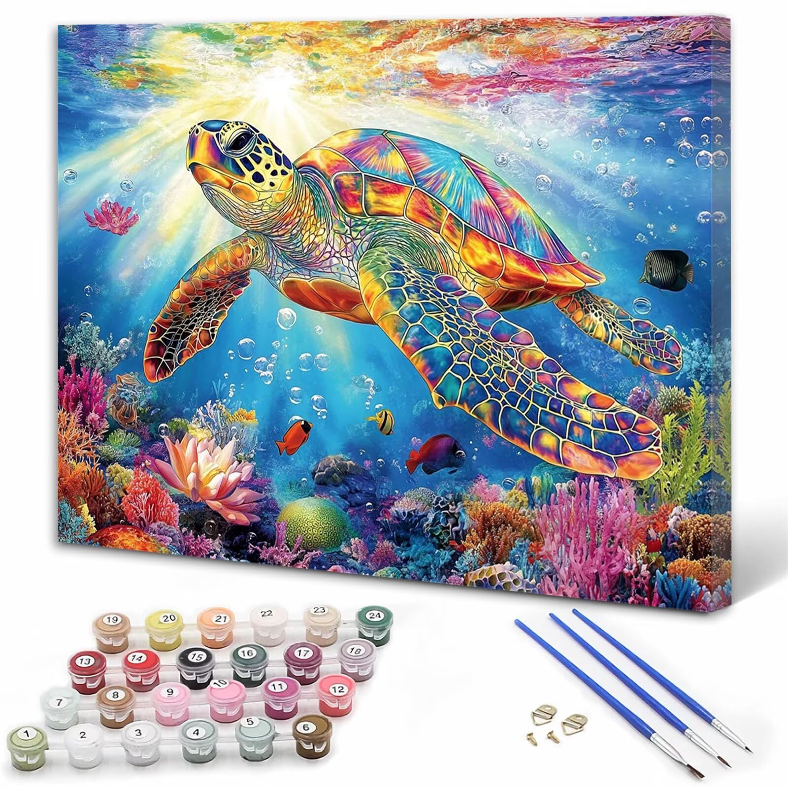 Malowanie według liczb, dla dzieci od 10, żółw, malowanie według liczb, dla dorosłych, duży, 60 x 90 cm, zwierzęta, malowanie liczbami, farby akrylowe, "zrób to sam", obraz olejny na płótnie, zestaw