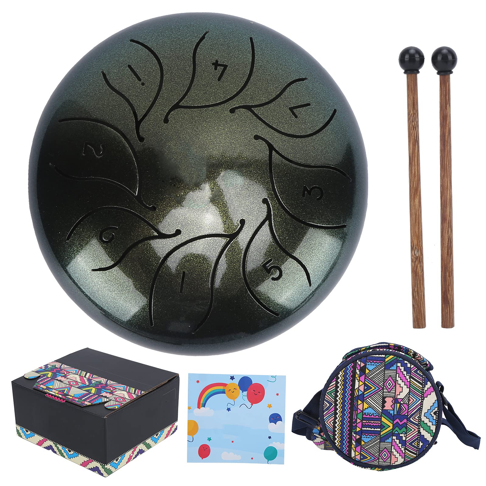 Tongue Drum Handpan Strumento a percussione Kit di batteria portatile in acciaio al carbonio in lega da 5,5 pollici con bacchette Borsa per riporre gli spartiti musicali per gli (Green)