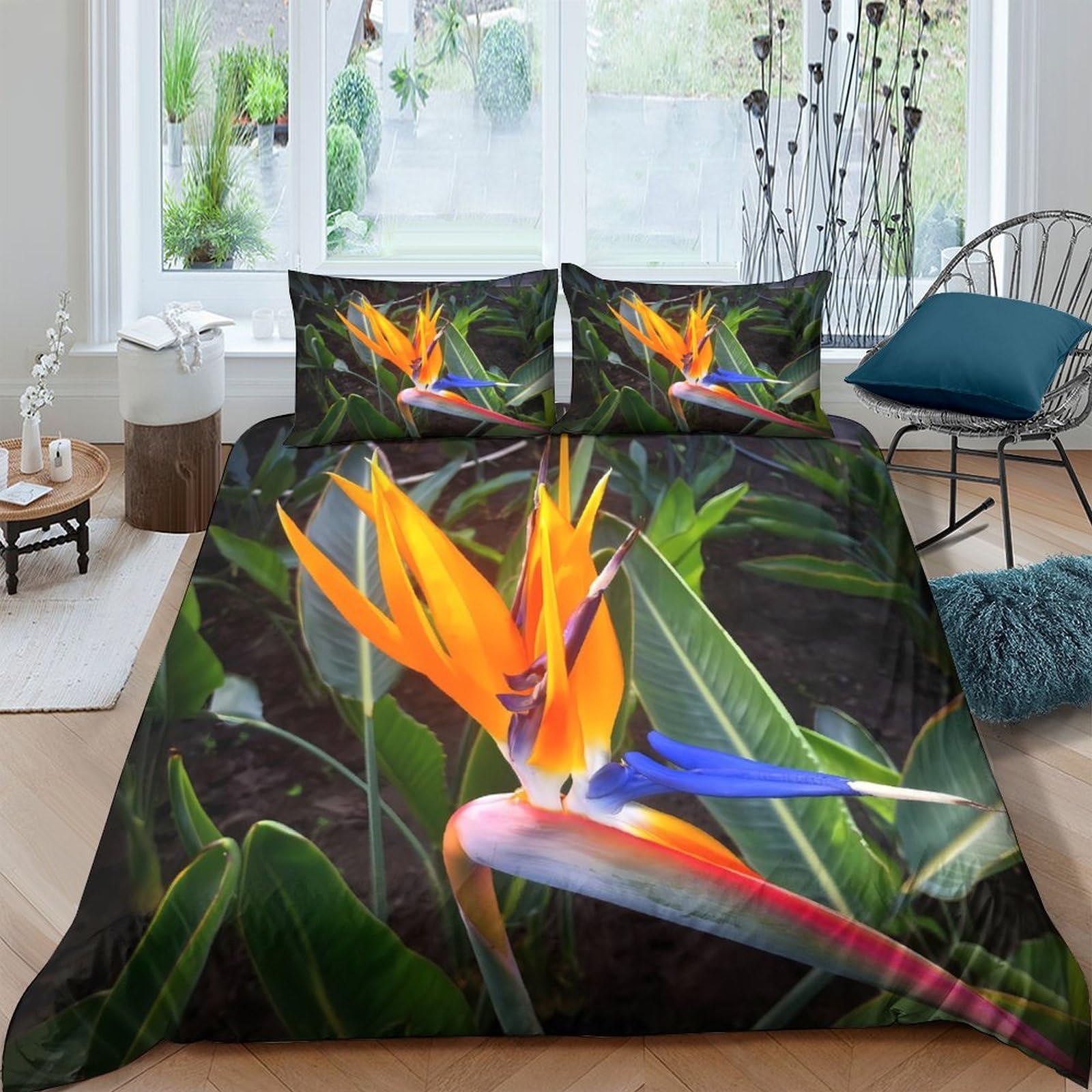 Ctjqhvkz Style-6 3D Printed Bird Of Paradise Fitted Sheet Microfiber Soft Vibrant Floral Mattress Cover For Bedroom Guest Room Decor Single（135X200cm）
