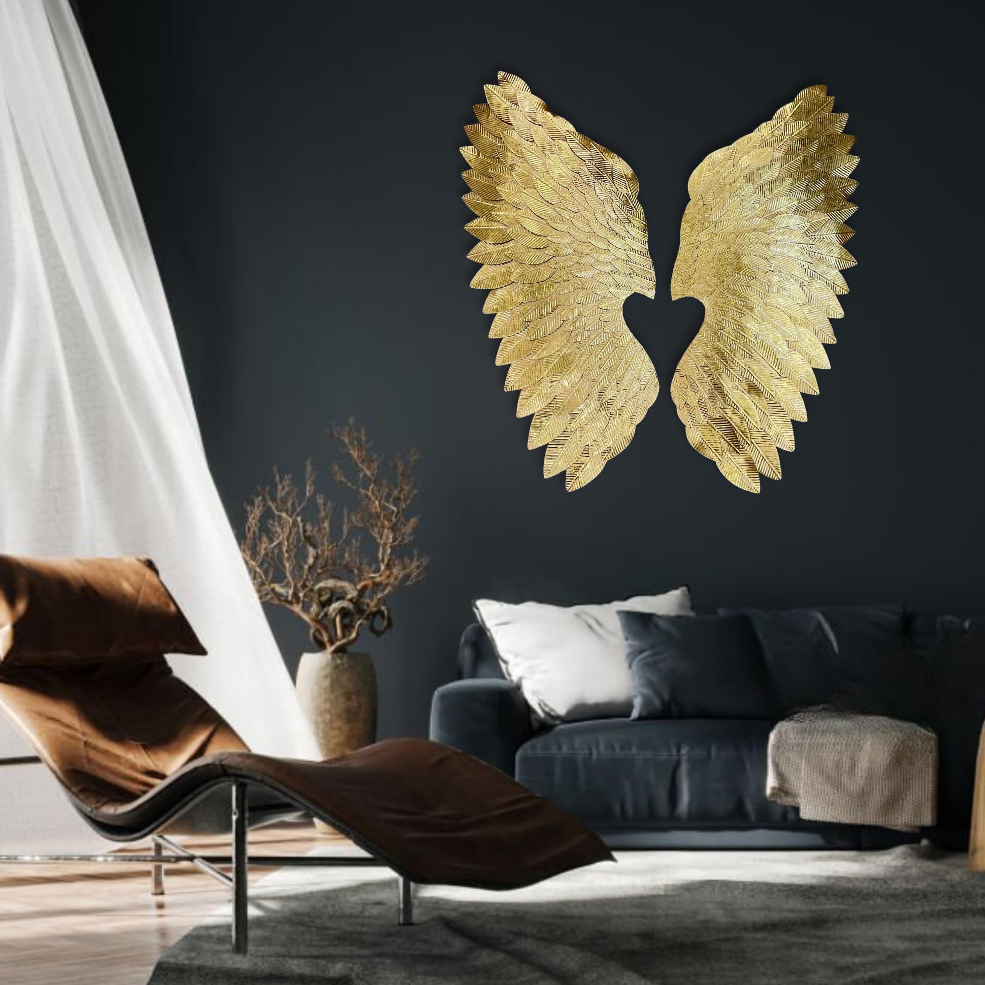 - Creativo India Modern Wall Art Sculpture Angel Wings Set of 2 | Metal Wall Hanging Art Antique Style Wall Decor Home Bedroom Living Room