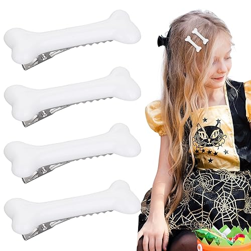 Miniatura 9 de Paquete de 4 pinzas para el pelo de hueso blanco, pasadores góticos de Halloween, huesos de perro, horquillas para el pelo de cocodrilo, clips de