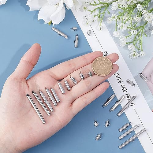 Vista 2 de UNICRAFTALE Cerca de 100 piezas de 10 tamaños deslizantes en el extremo de cierre de tubo de cierre de hebilla de acero inoxidable cierres de tapas