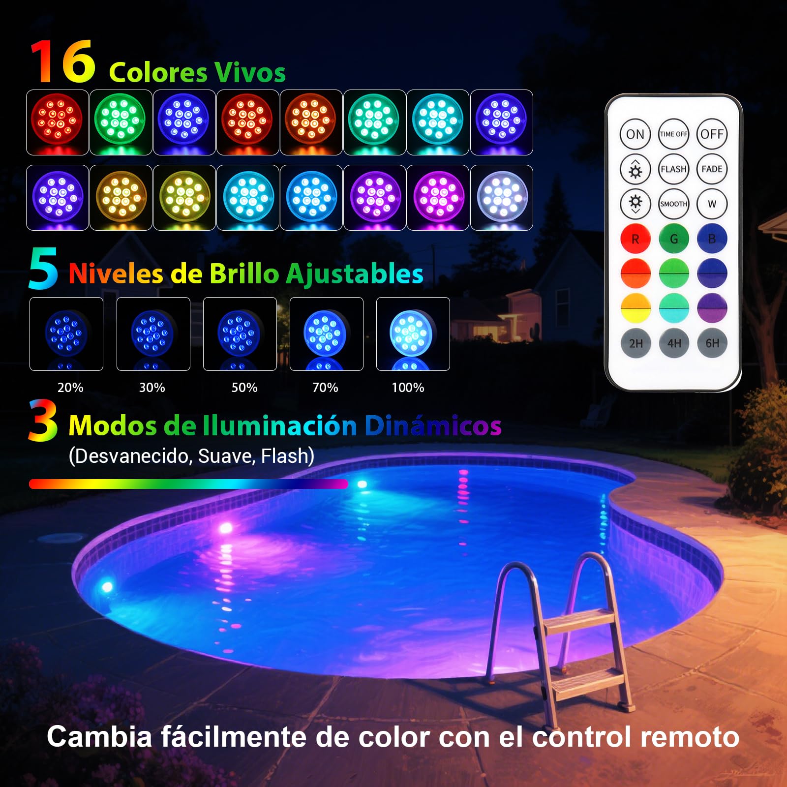 Czemo Luz subacuática recargable LED para piscina con imán, luz de piscina con mando a distancia, IP68, resistente al agua, para piscina, estanque, acuario, iluminación (multicolor, 4 unidades)