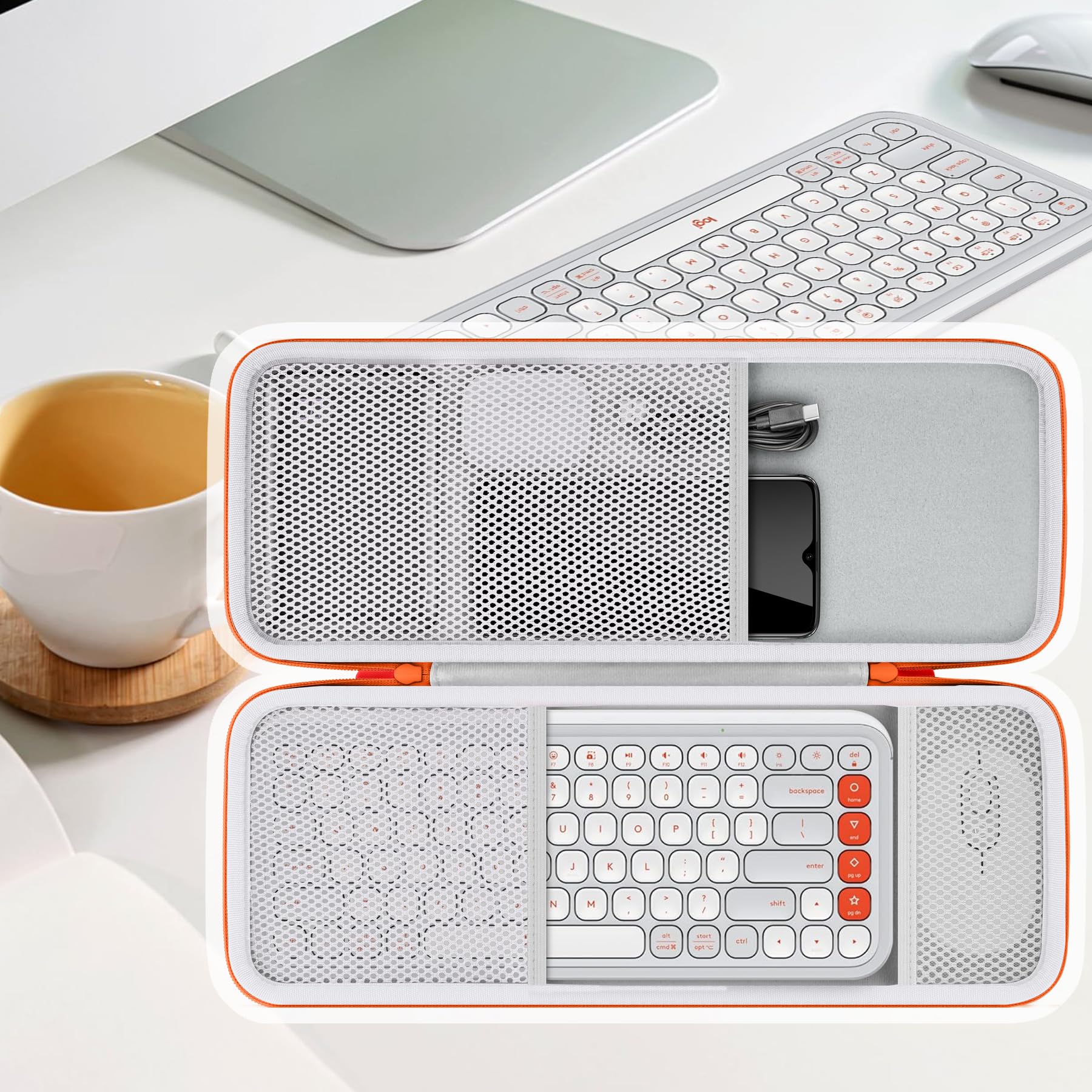 co2CREA Hard Case Compatible with Logitech POP ICON Combo, Bluetooth Keyboard and Mouse Combo (White Orange Case)