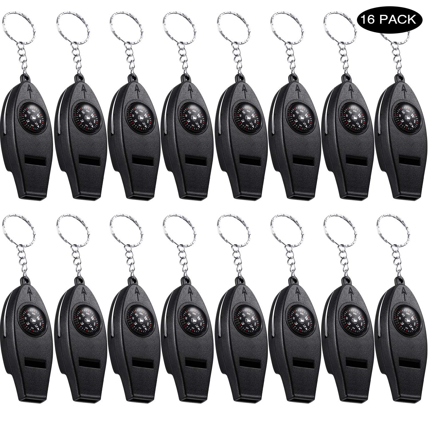 BBTO 16 Pack Multifunctional Whistle Compass Thermometer Magnifier Sports Multi-Function Whistle Emergency Survival Tool