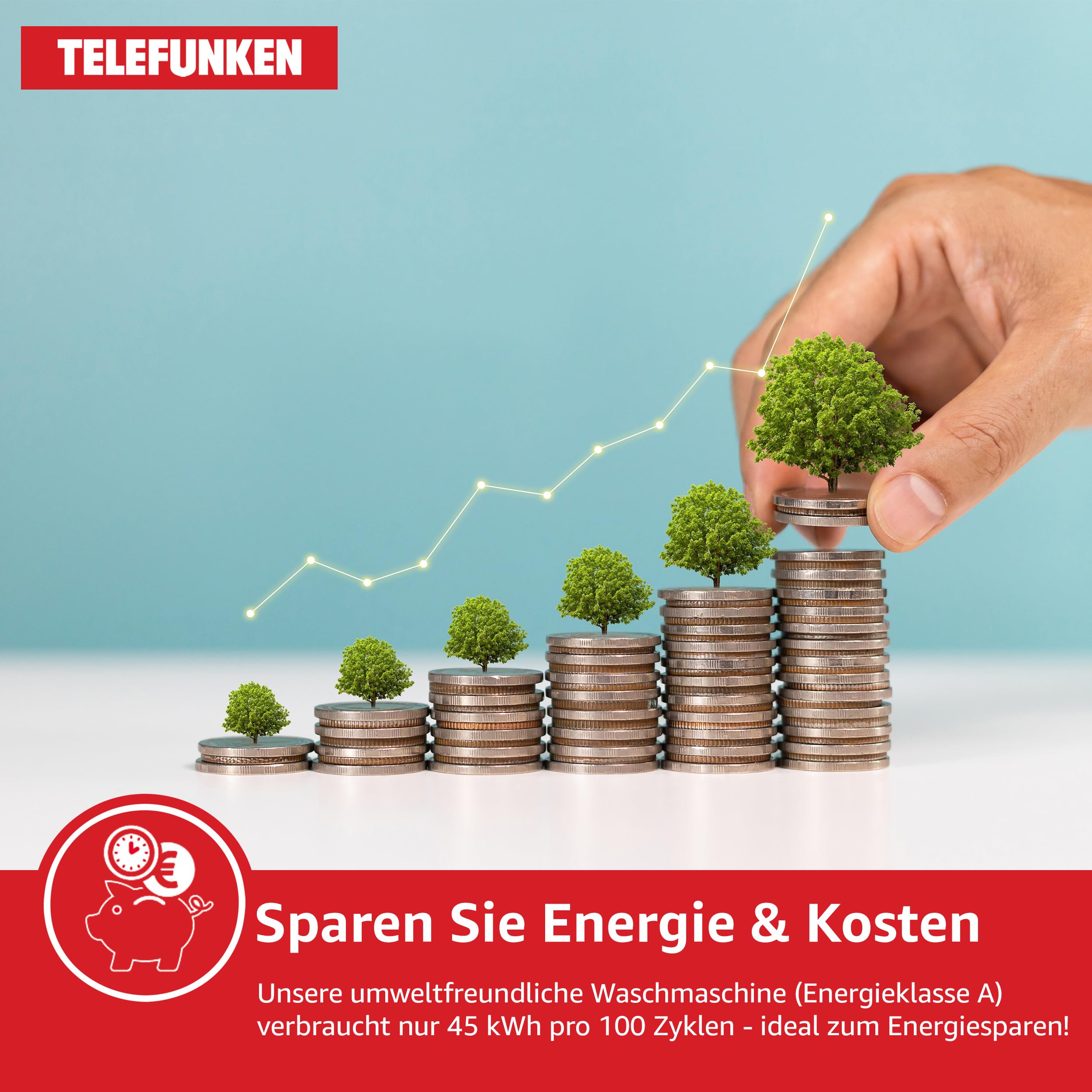 Telefunken W714A1W Waschmaschine 7kg Frontlader 1400 U/Min. EEK A | Inverter Motor - Leise & Effizient, Schontrommel aus Edelstahl, Startzeitvorwahl, Washing Machine, 15 Programme, weiß