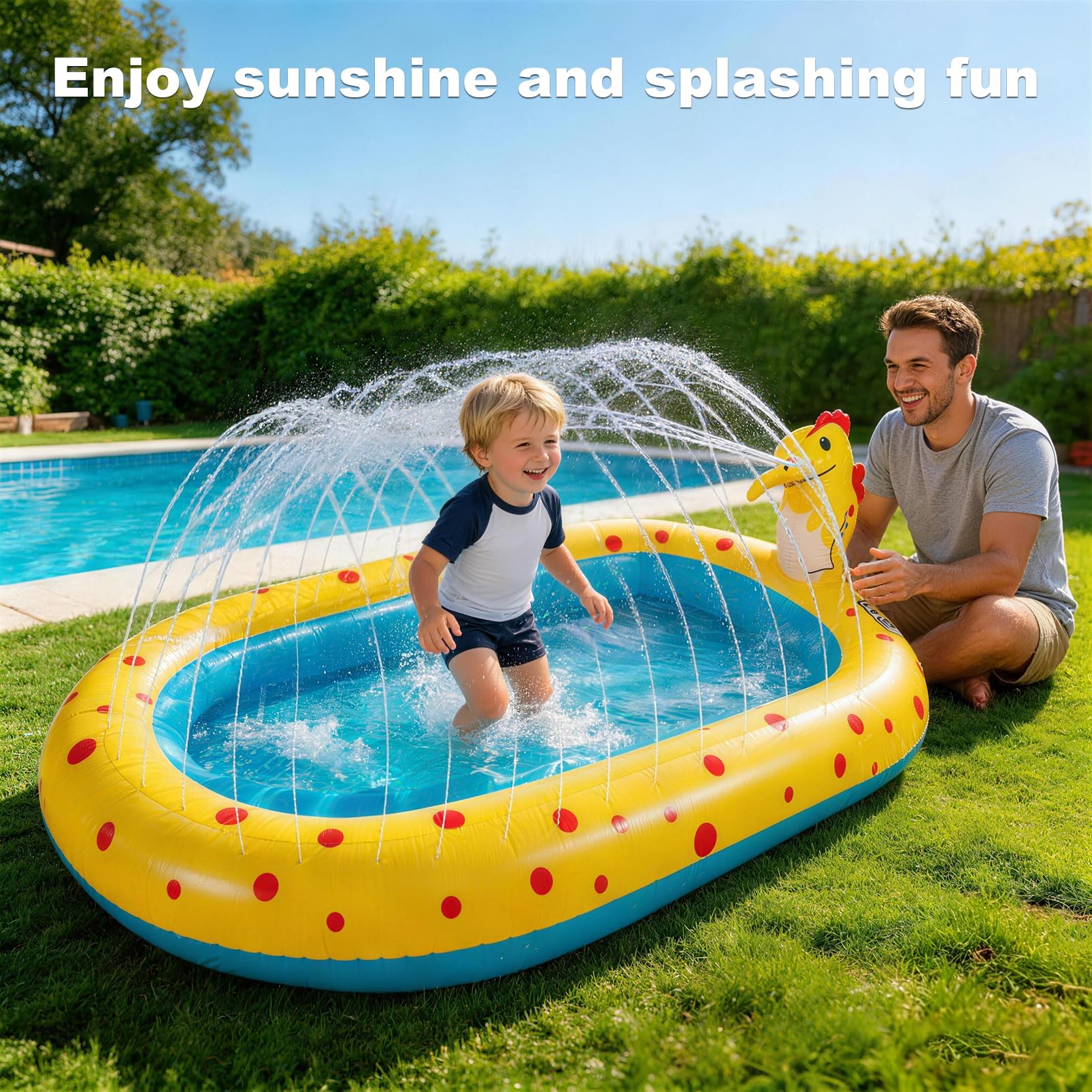 Dinosaurier-Spritzpad für Kleinkinder, 170,2 cm, 3-in-1, verdicktes PVC, aufblasbarer Kinderpool mit aufrechtem Sprinkler, Outdoor-Wasserspielzeug für Kinder, Baby, Sommer, Hinterhof