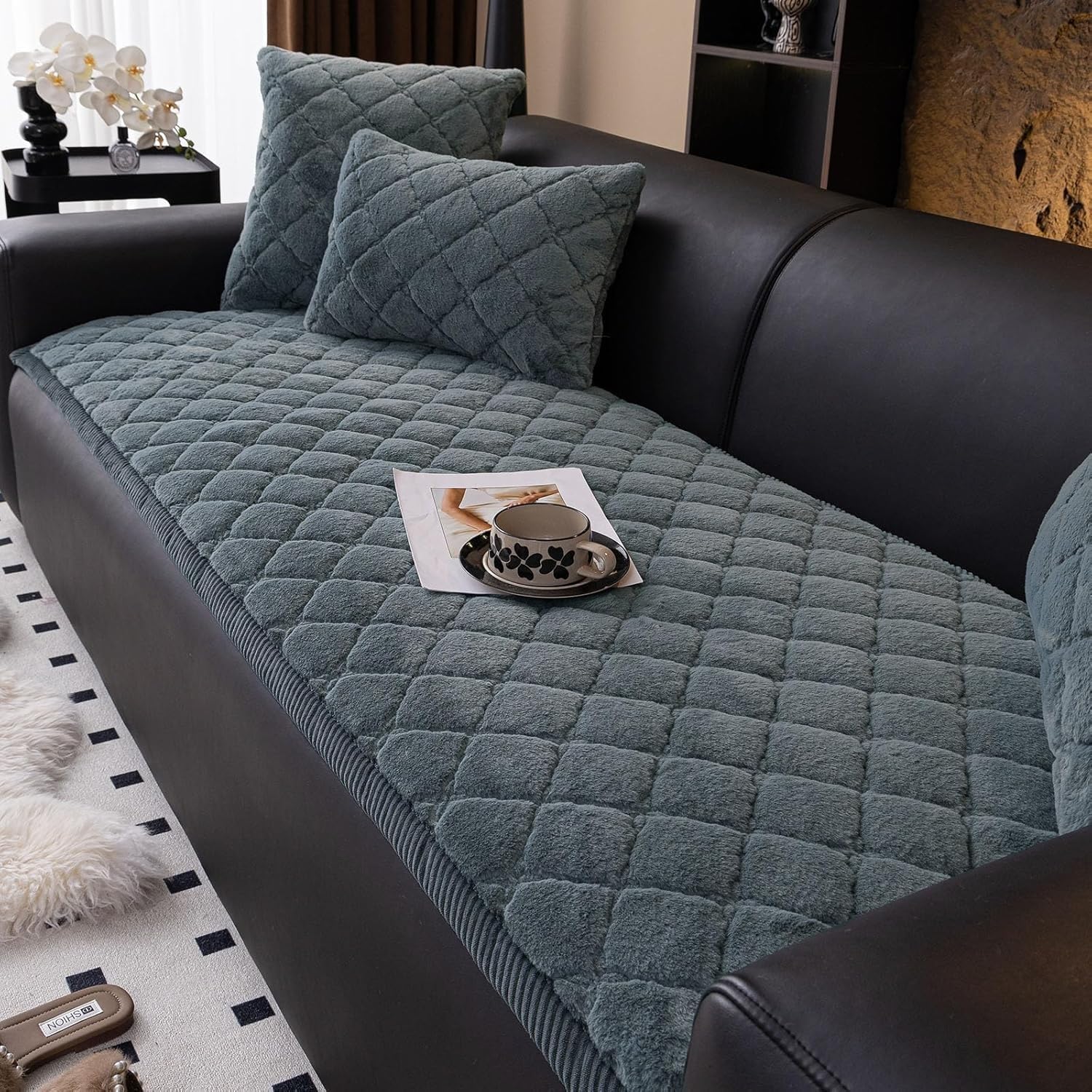 Housse de canapé velours côtelé peluche douce couverture canapé angle L U 20"x70"