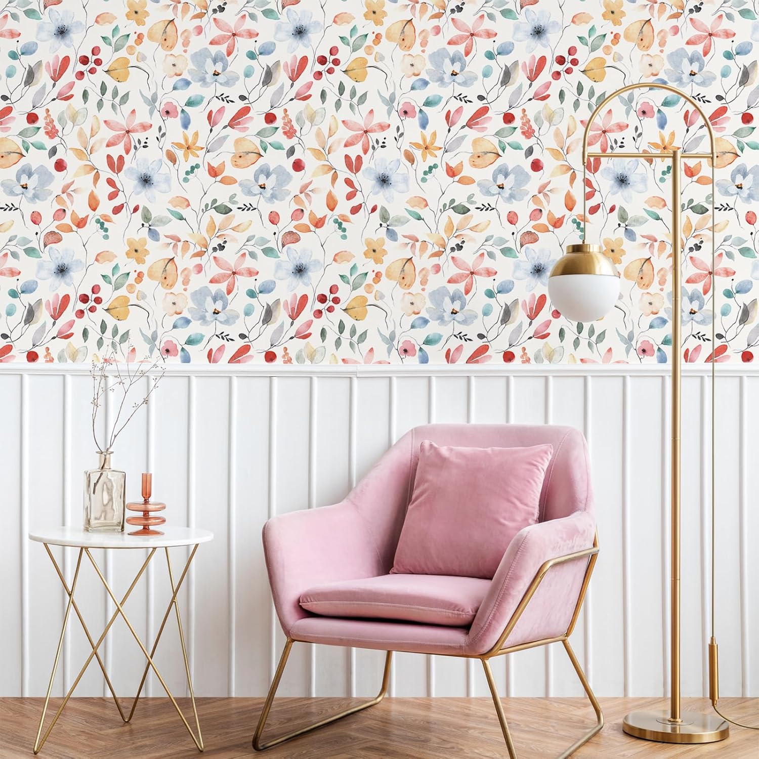 VEELIKE 17.7''x354'' Watercolor Wild Floral Peel and Stick Wallpaper Boho Floral Wallpaper for Bedroom Bathroom Nursery Botanical Removable Wallpaper Floral Contact Paper for Walls Cabinets Shelves