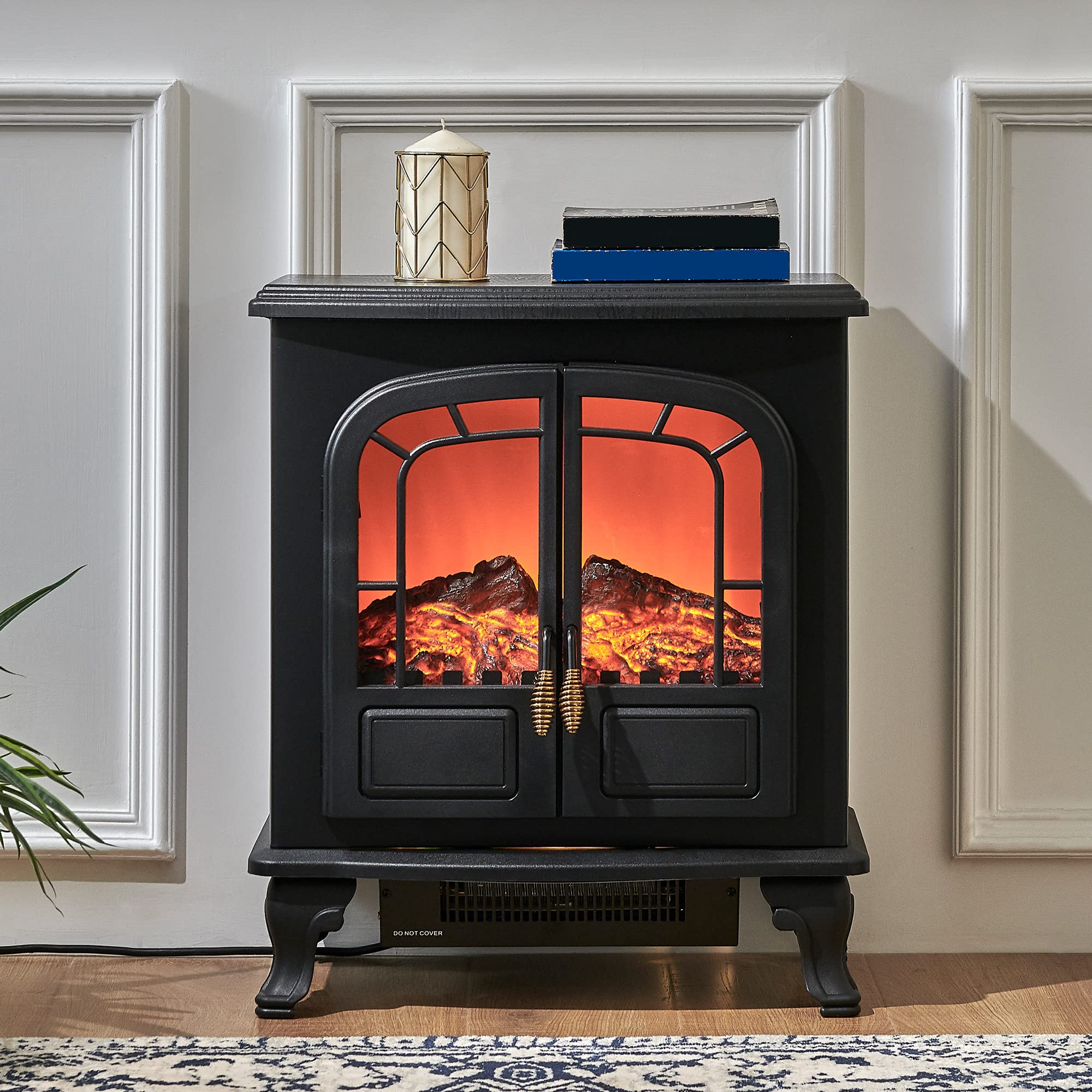 LIVIVO Electric Stove Heater Fireplace with Realistic LED Flame Log