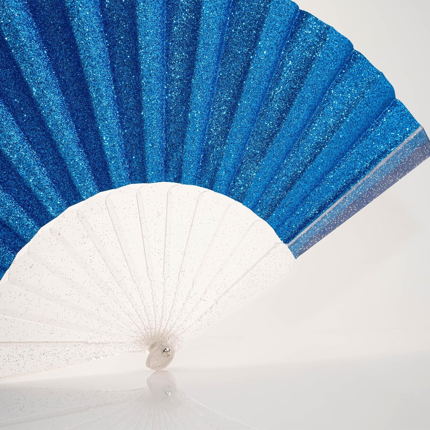 12 Pack Handheld Foldable Fan, Glitter Fan for Weddings, Tea Parties & Bridal Showers, Decorative Folding Fan (Royal Blue)