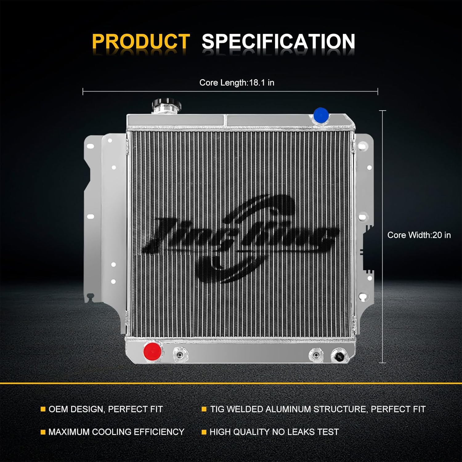 CC2101 3-Row Aluminum Radiator Compatible with Jeep Wrangler 87-06 /TJ 2.4L 2.5L/L4 4.0L/L6, All Aluminum Radiator