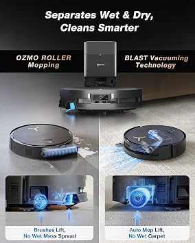 ECOVACS DEEBOT X9 PRO Omni Robot Vacuum and Mop، شفط 16600 باسكال، ممسحة OZMO Roller ذاتية الغسيل، ZeroTangle 3.0، نظام رفع ثلاثي، ملاحة بالذكاء الاصطناعي، محطة بدون استخدام اليدين