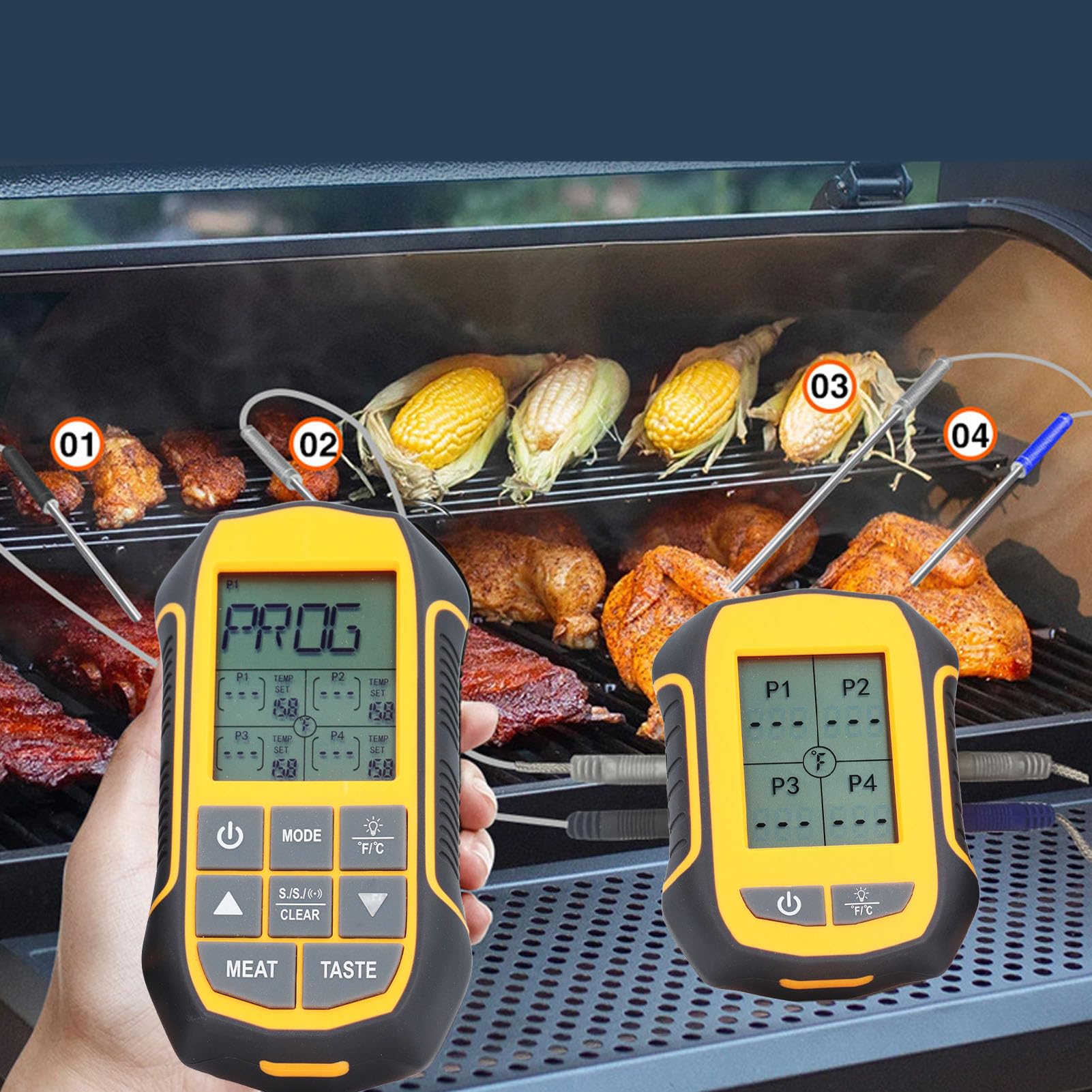 Intelligentes, Kabelloses, Digitales Grill-Thermometer, ABS-Lebensmittel-BBQ-Ofen-Raucher-Thermometer mit 4 Sonden für die Küche zu Hause