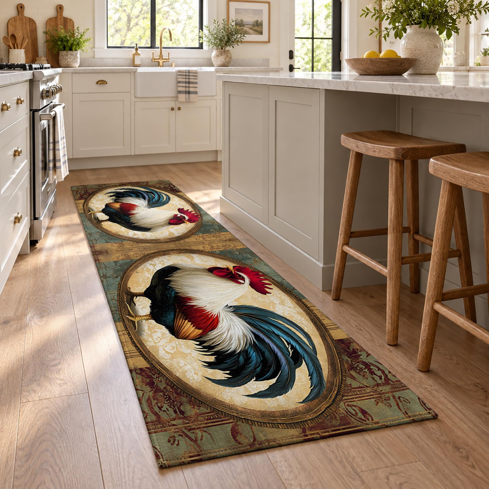 Washable Hallway Runner Rooster