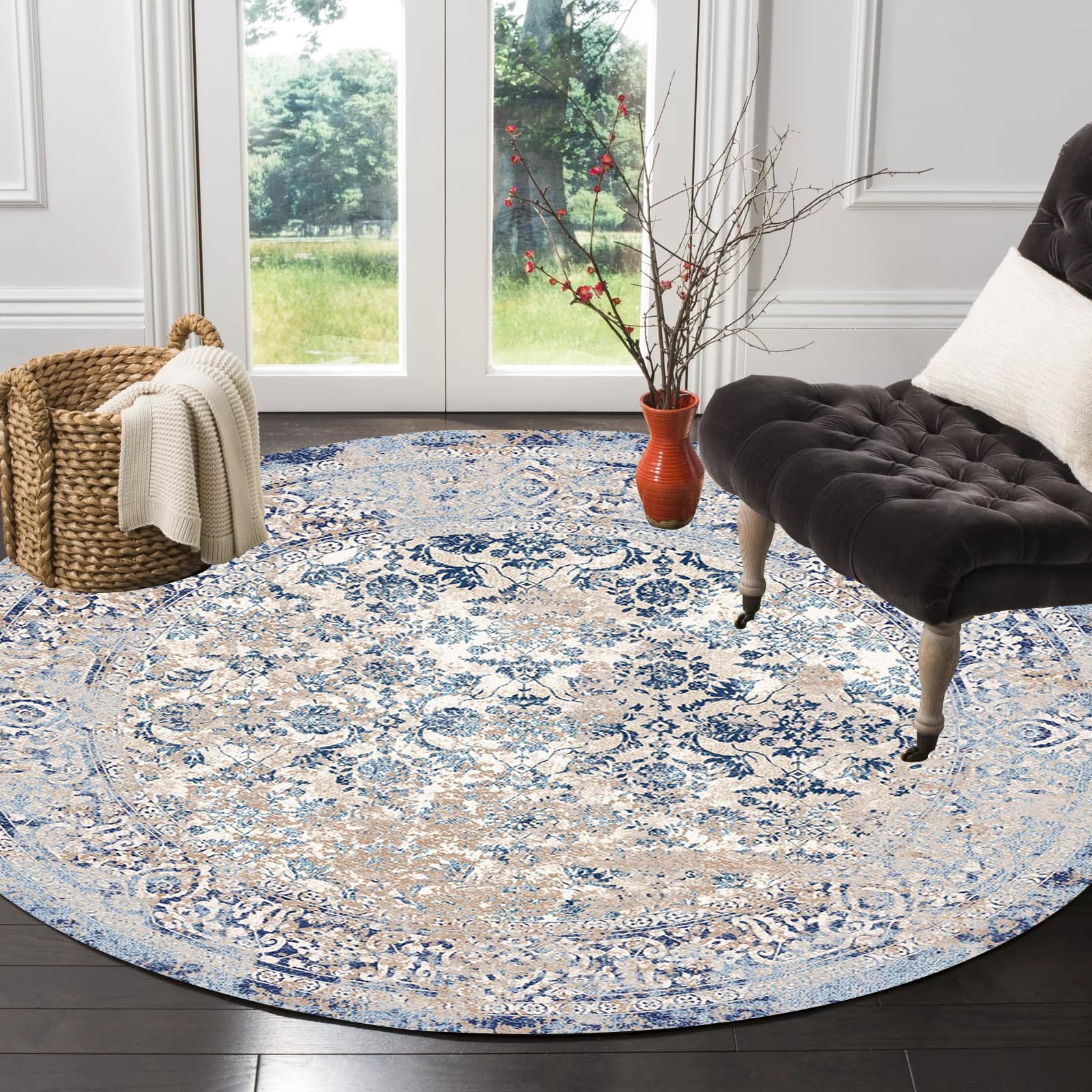 Amazon.com: Blue Round Living Room Rug 10ft Mid Century Modern