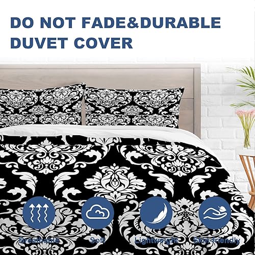 Miniatura 2 de Batmerry Juego de funda de edredón de 3 piezas con estampado floral vintage, tamaño King, suave, esponjoso, elegante, con patrón antiguo, para todas