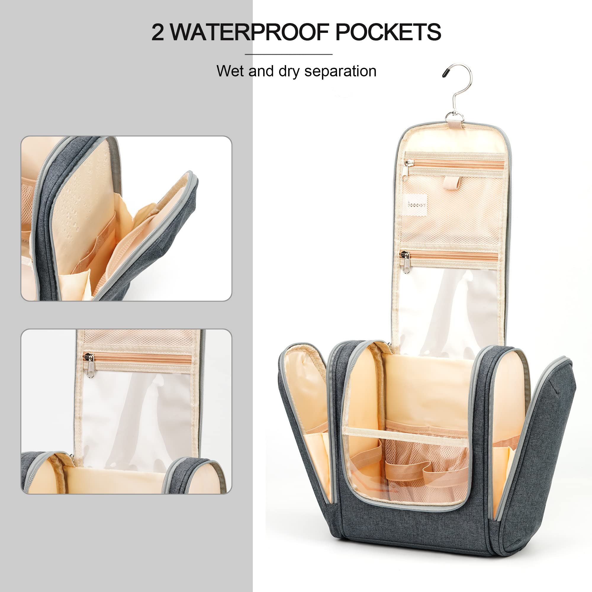 COOSKY Neceser de viaje extra grande para mujeres y hombres, bolsa de higiene, kit organizador de baño y ducha con soportes de banda elástica para artículos de tocador, cosméticos, maquillaje,