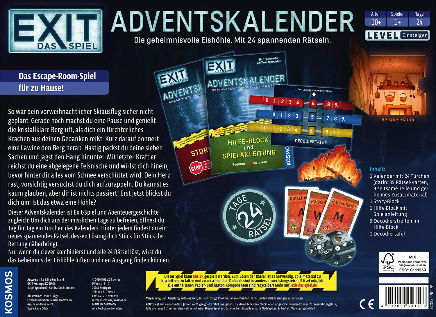 KOSMOS 693206 EXIT® - Das Spiel Adventskalender - Die geheimnisvolle Eishöhle, mit 24 spannenden Rätseln ab 10 Jahre, Amazon Exklusiv, Escape Room Spiel vor Weihnachten