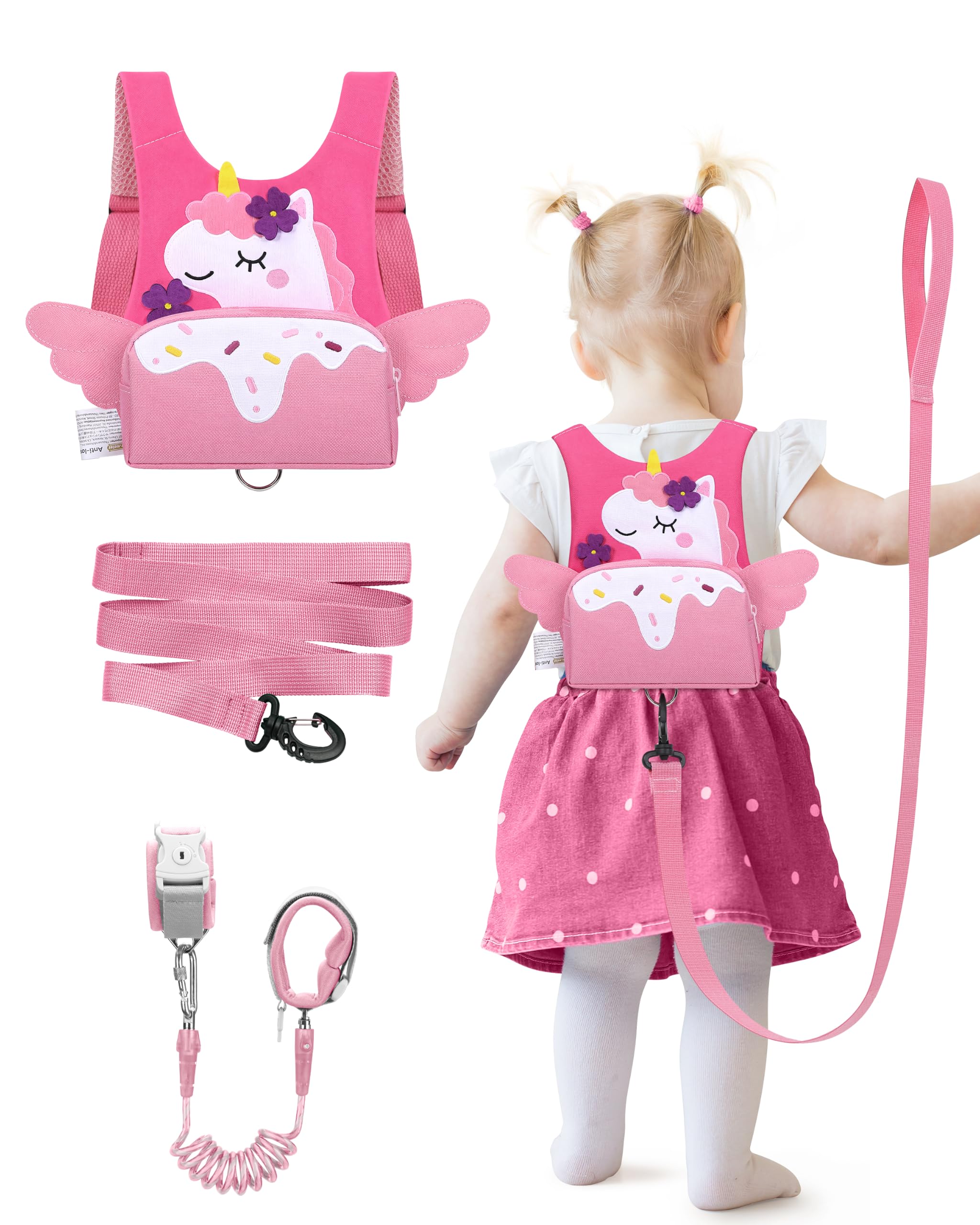 Dr.meter 3 in 1 Toddler Harness Leash with Key Lock Anti Lost Unicorn Pink