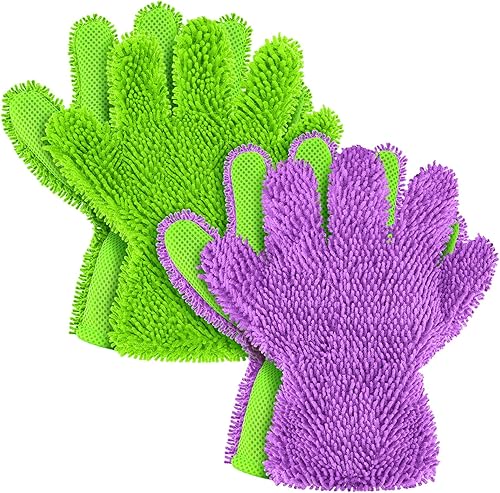 2 paquetes de guantes de lavado de coche, guantes de microfibra de 5 dedos, guantes de limpieza de doble cara para cocina, hogar