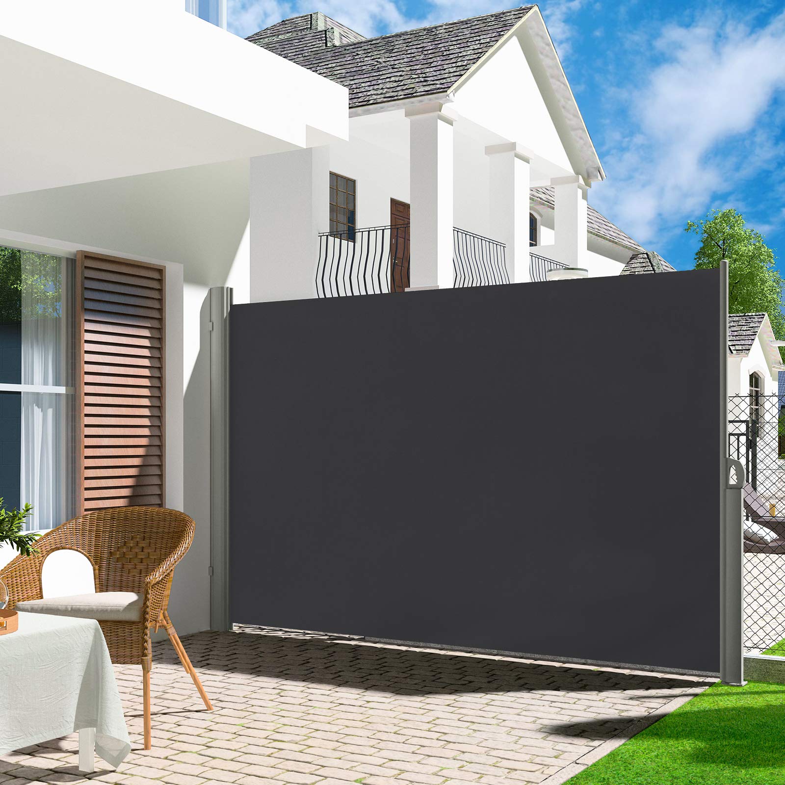 LARMNEE Alu-Seitenmarkise, ausziehbar, 180 x 450 cm, Sichtschutz, Sonnenschutz, Blickdicht, Seitenrollo, für Balkon, Terrasse, Garten, Anthrazit EBK1845BP02