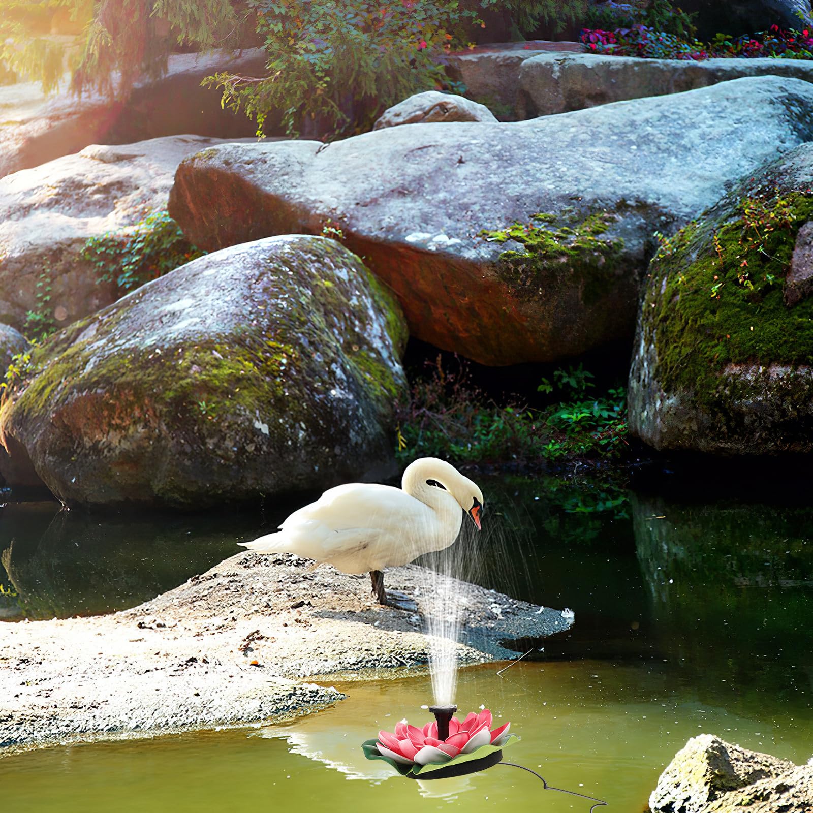 Hemobllo Solarbrunnen Lotusblüte Satz mit Solar Pumpe 7v 1,2w für Gartenteich Außendekor Schwimmender Wasserbrunnen ohne Batterie