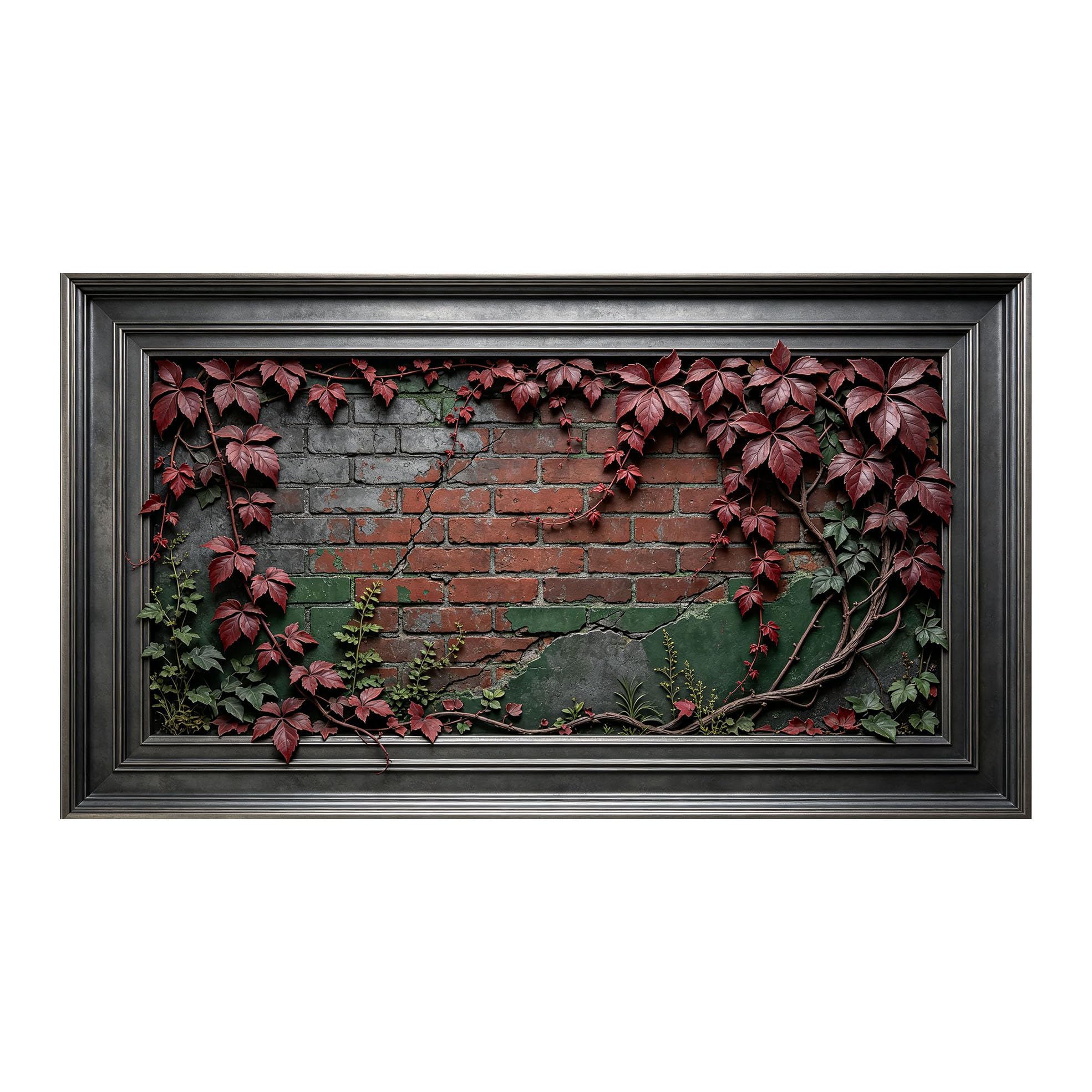 Murasolite 3D Framed Wall Art Rustic Brick Wall with Red Ivy Leaves Vintage Botanical SelfAdhesive Fabric Mural Wall Decor,No Damage to Wall,AntiFall Safe Design for Bedroom Living Room