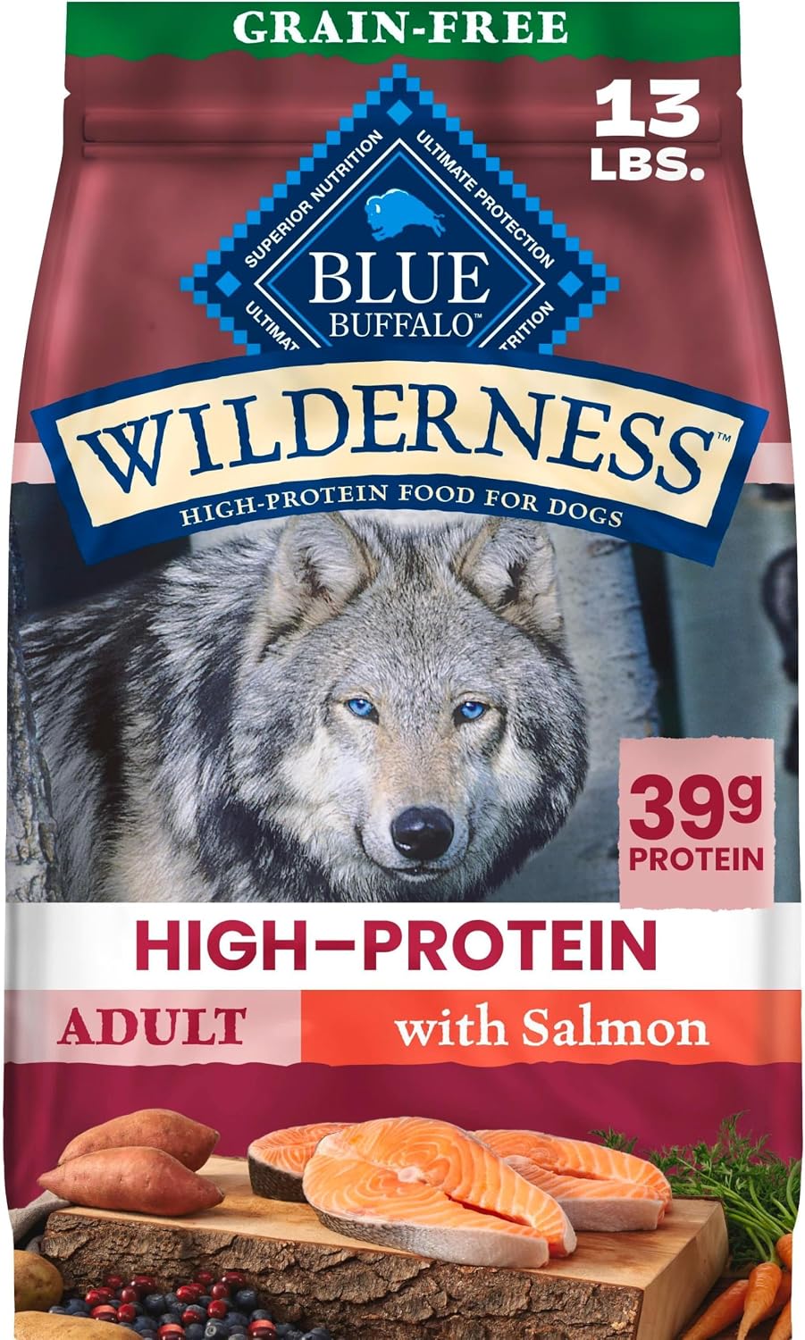 Blue Buffalo Wilderness Salmon Adult Dry Dog Food, Grain-Free, 13 lb