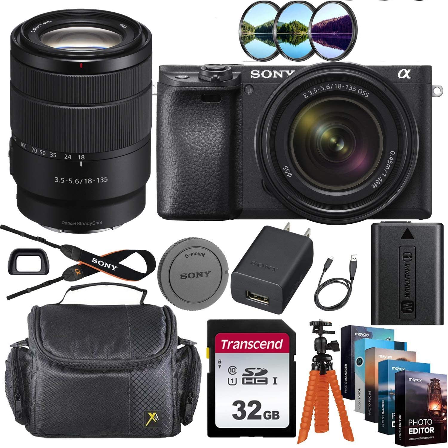 Sony Alpha a6400 Mirrorless Digital Camera with 18-135mm Lens + 32GB Memory Card, Sturdy Equipment C