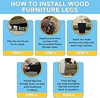 Vista 5 de The Blue Cactus Company Juego de 4 patas de madera para muebles (negro, cuadradas)