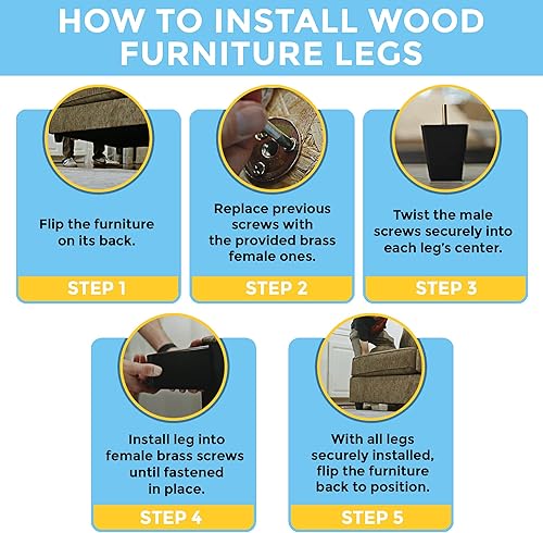 Miniatura 5 de Patas de madera para muebles de 5 pulgadas  Juego de 4 patas cuadradas para sofá  Pies cónicos de repuesto para patas para muebles o proyectos de