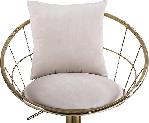 Miniatura 7 de Juego de 2 taburetes de bar dorados modernos, giratorios de 360 con respaldo de red y almohada, sillas de bar de terciopelo para tapicería para