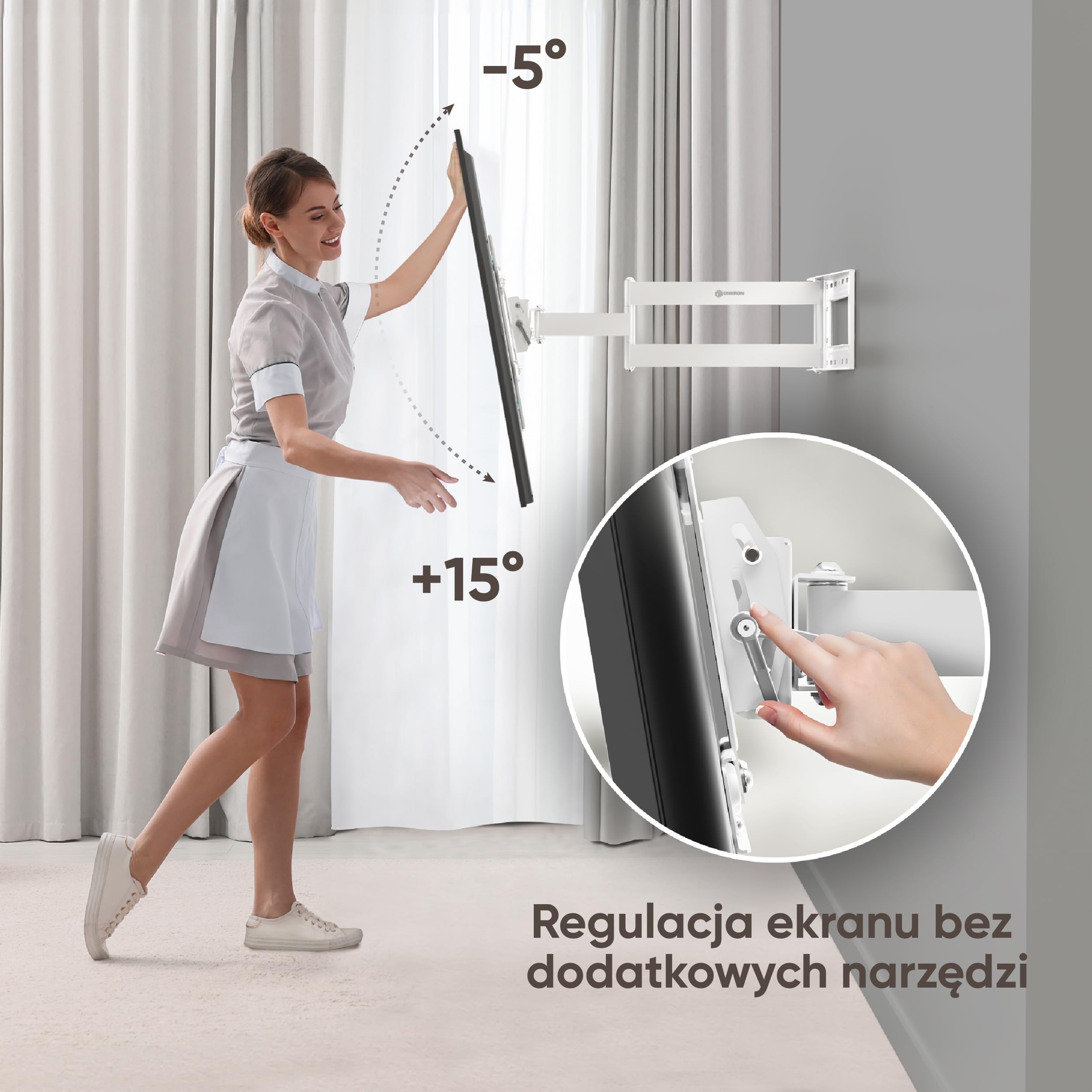 ONKRON Uchwyt ścienny do telewizora 40-75 cali obrotowy, obciążenie 68 kg, ramię do telewizora obrotowego, wieszak na telewizor VESA 100x100-600x400, uchwyt na telewizor ścienny M7L-W biały