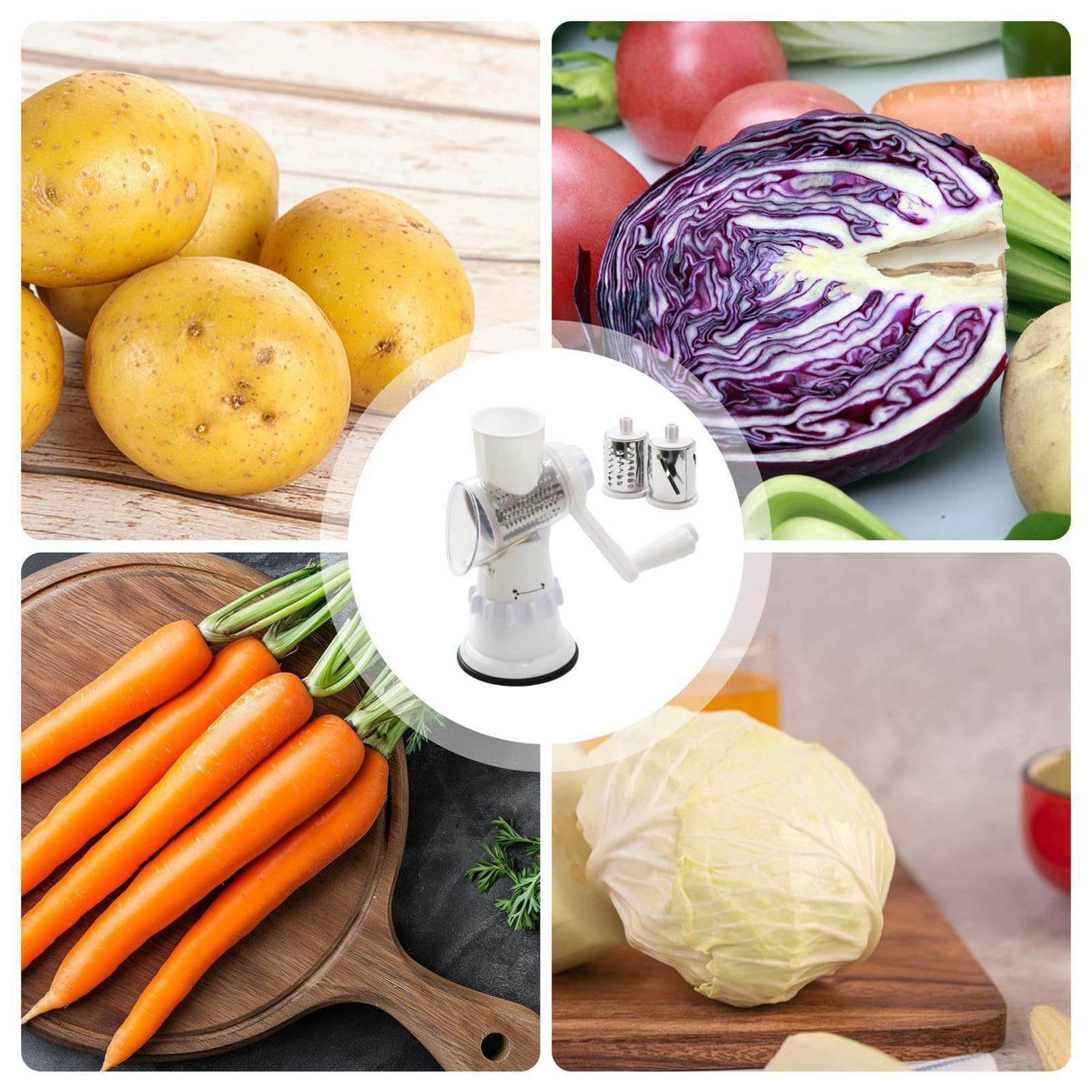 Procesador de alimentos con manivela, rallador de queso giratorio | Trituradora de verduras de cocina con manivela - Suministros de cocina Rallador de alimentos para peras, tomates, patatas,